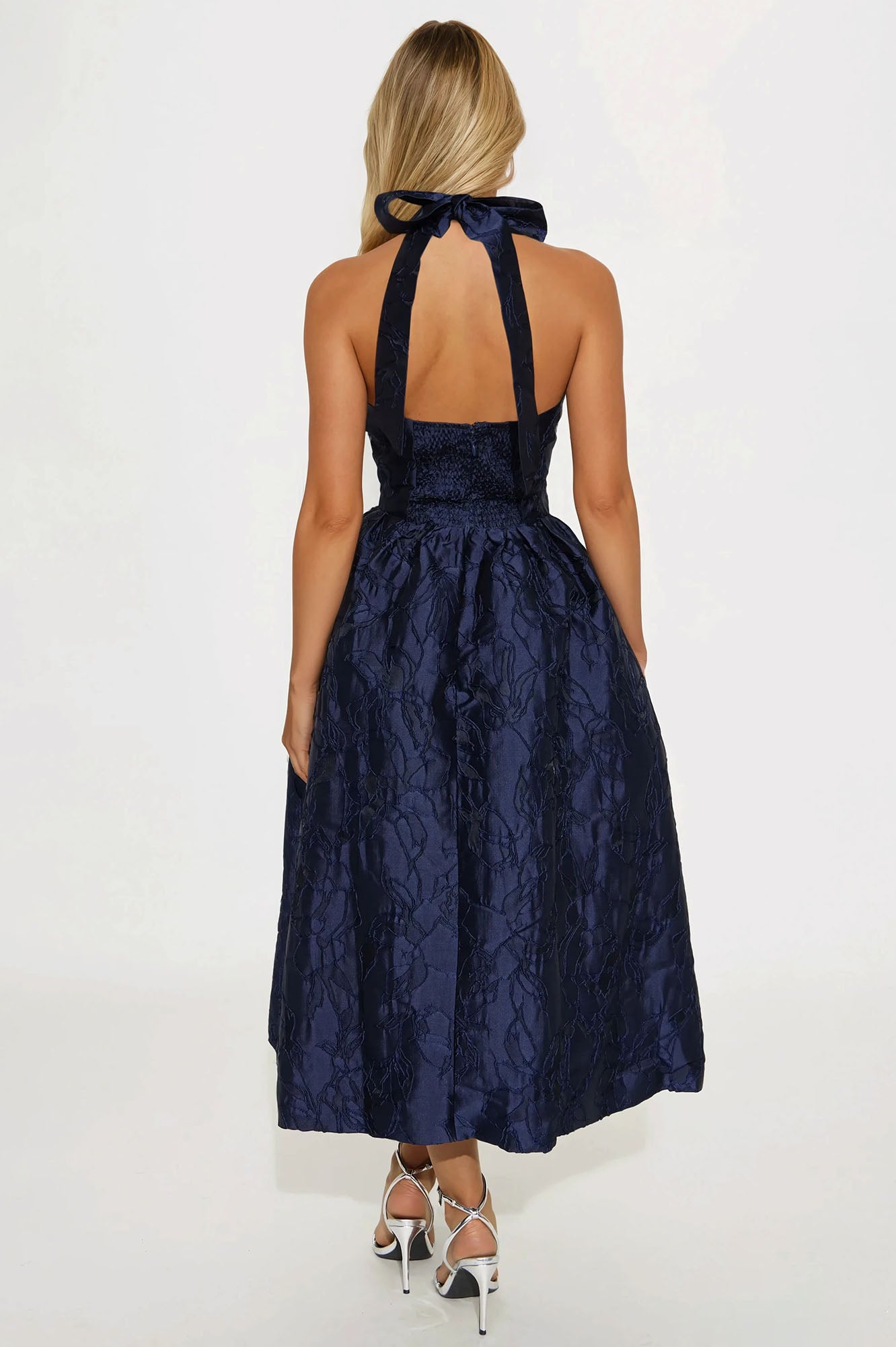 Keep You Enchanted Jacquard Halter Midi Dress - Navy image 3