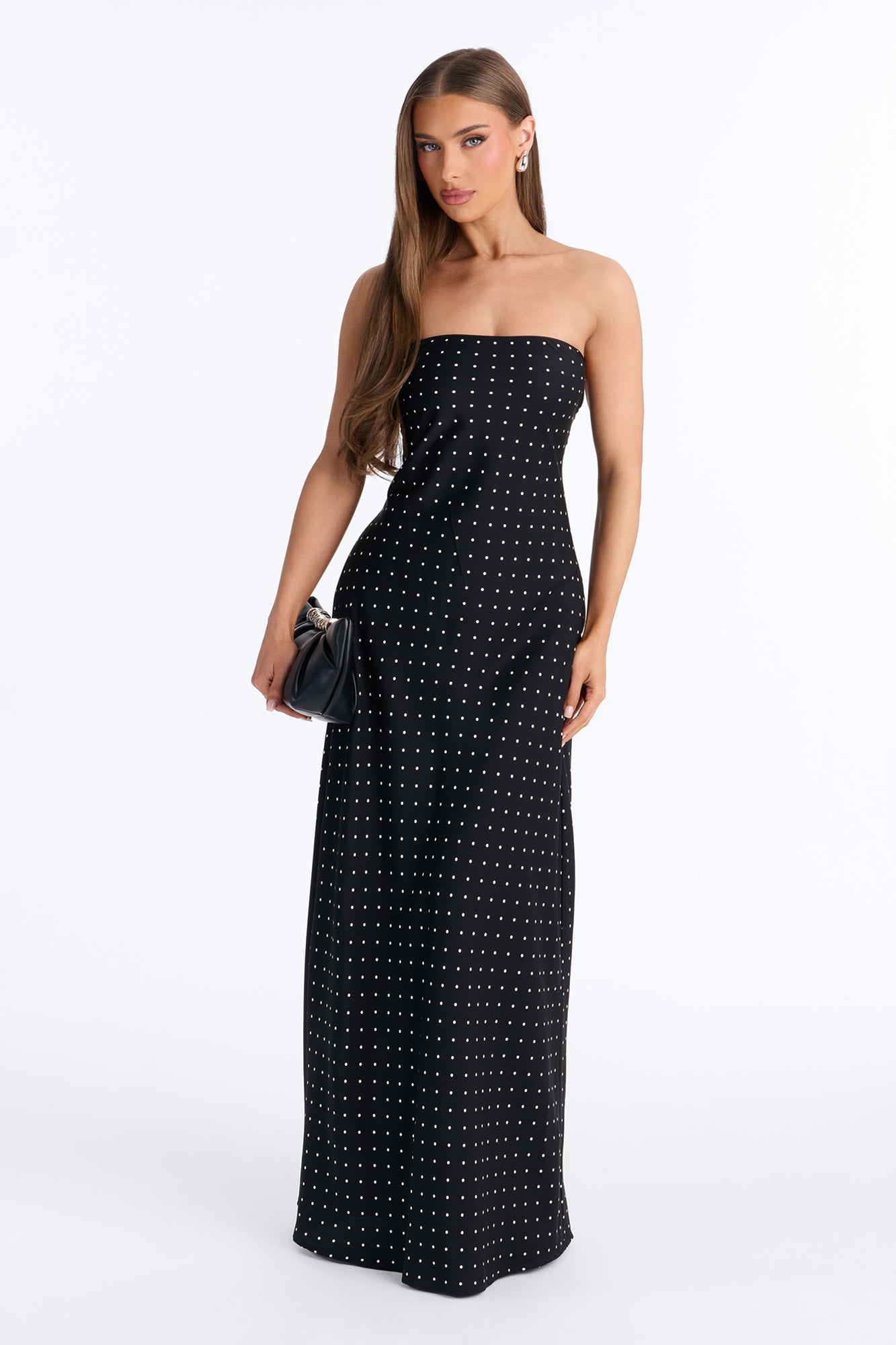 Karina Polka Tie Back Maxi Dress - Black/combo