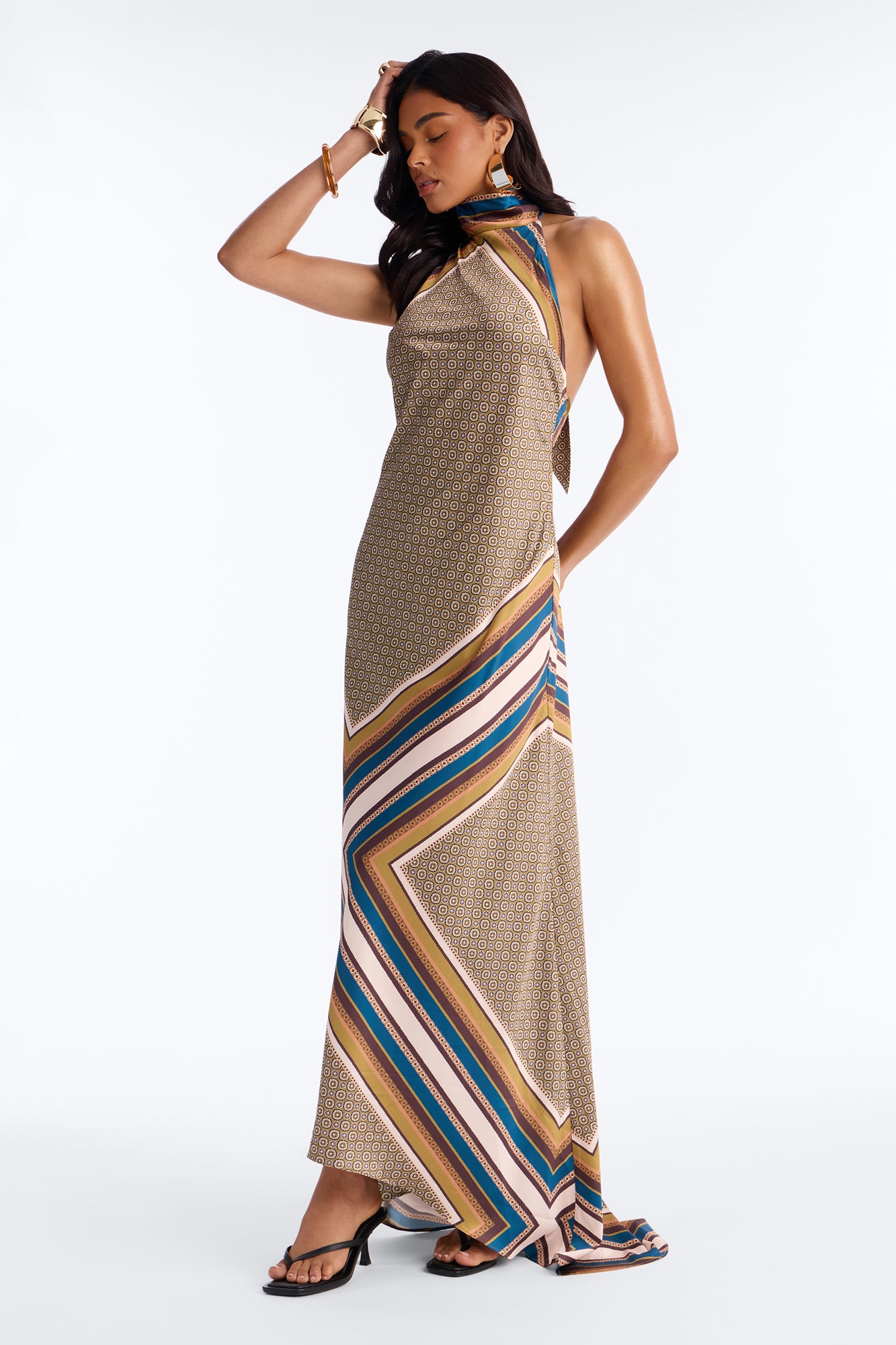 Sabrina Backless Satin Maxi Dress - Taupe/combo