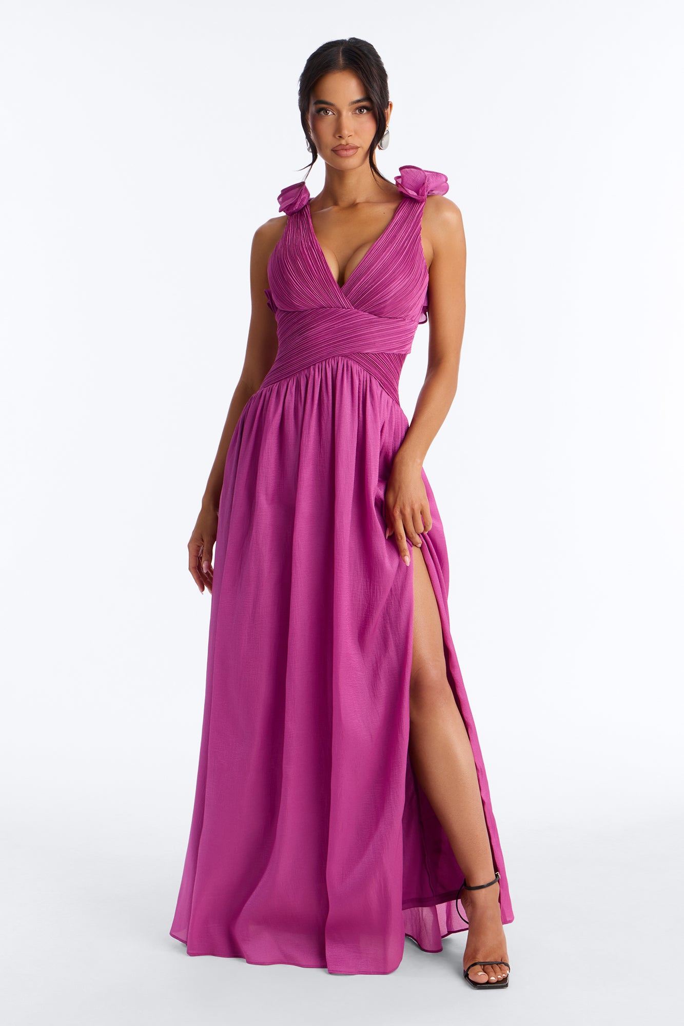 Garden Muse Ruffle Pleated Gown - Plum