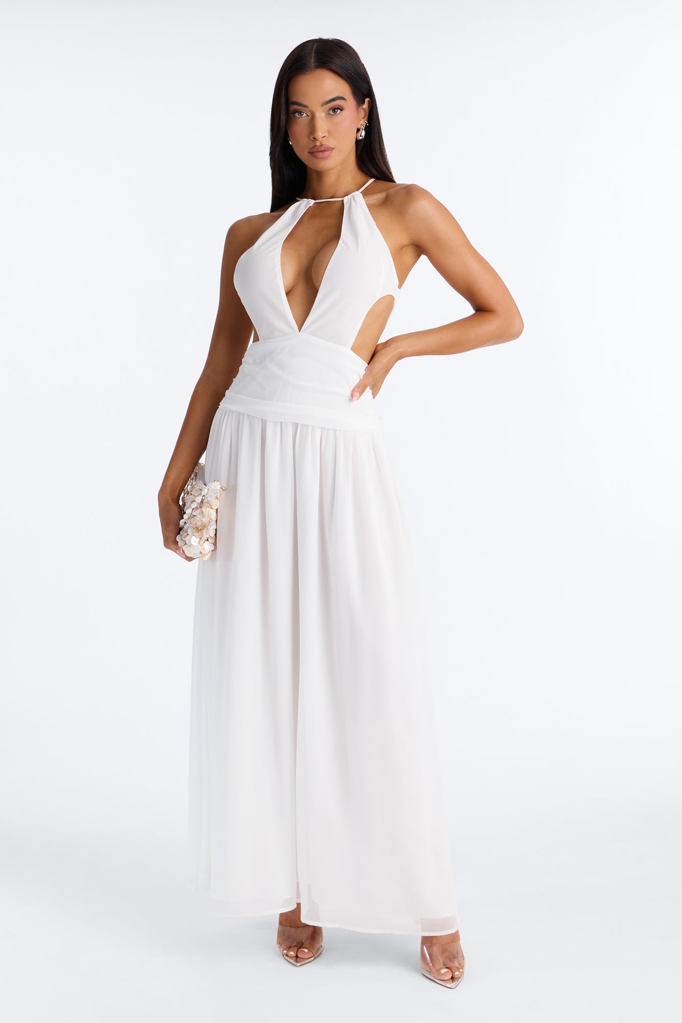 Zoe Drop Waist Chiffon Maxi Dress - White