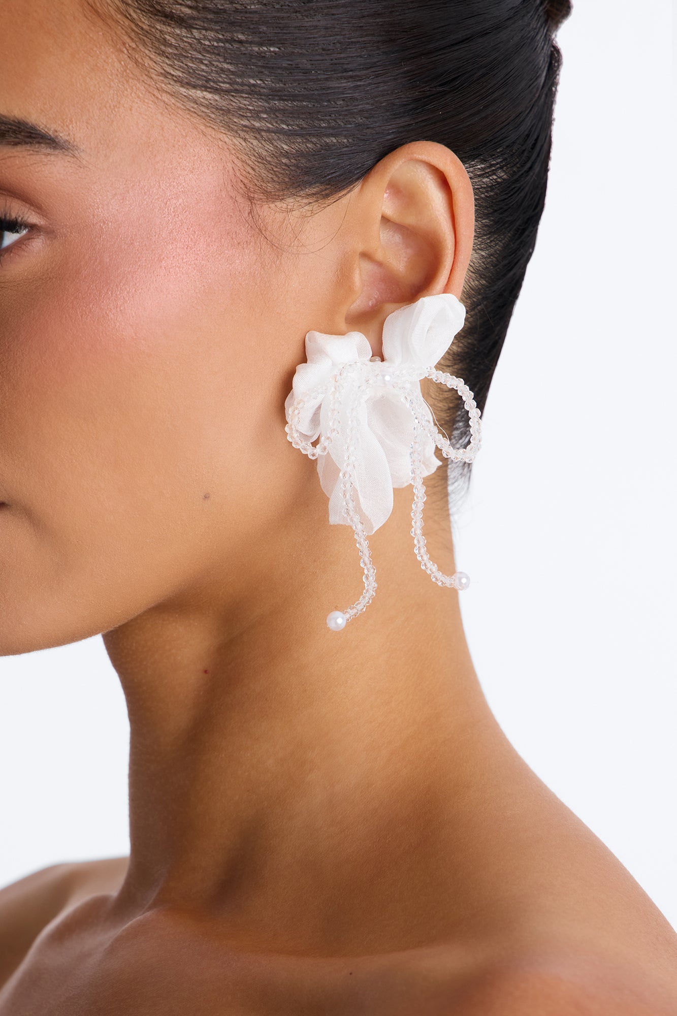 Most Precious Beaded Drop Earrings - White