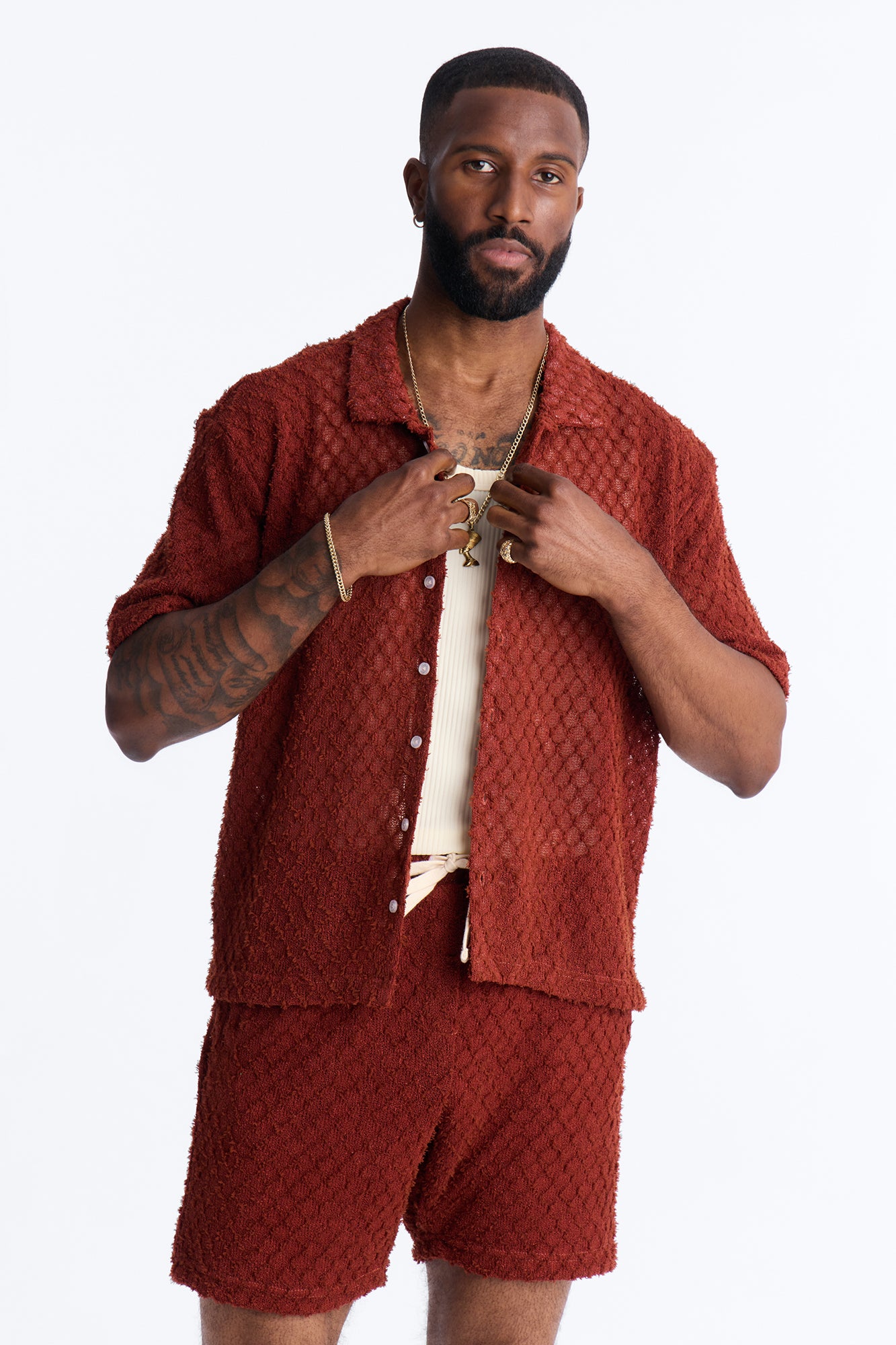 Mahogany Net Full Button Shirt - Brown