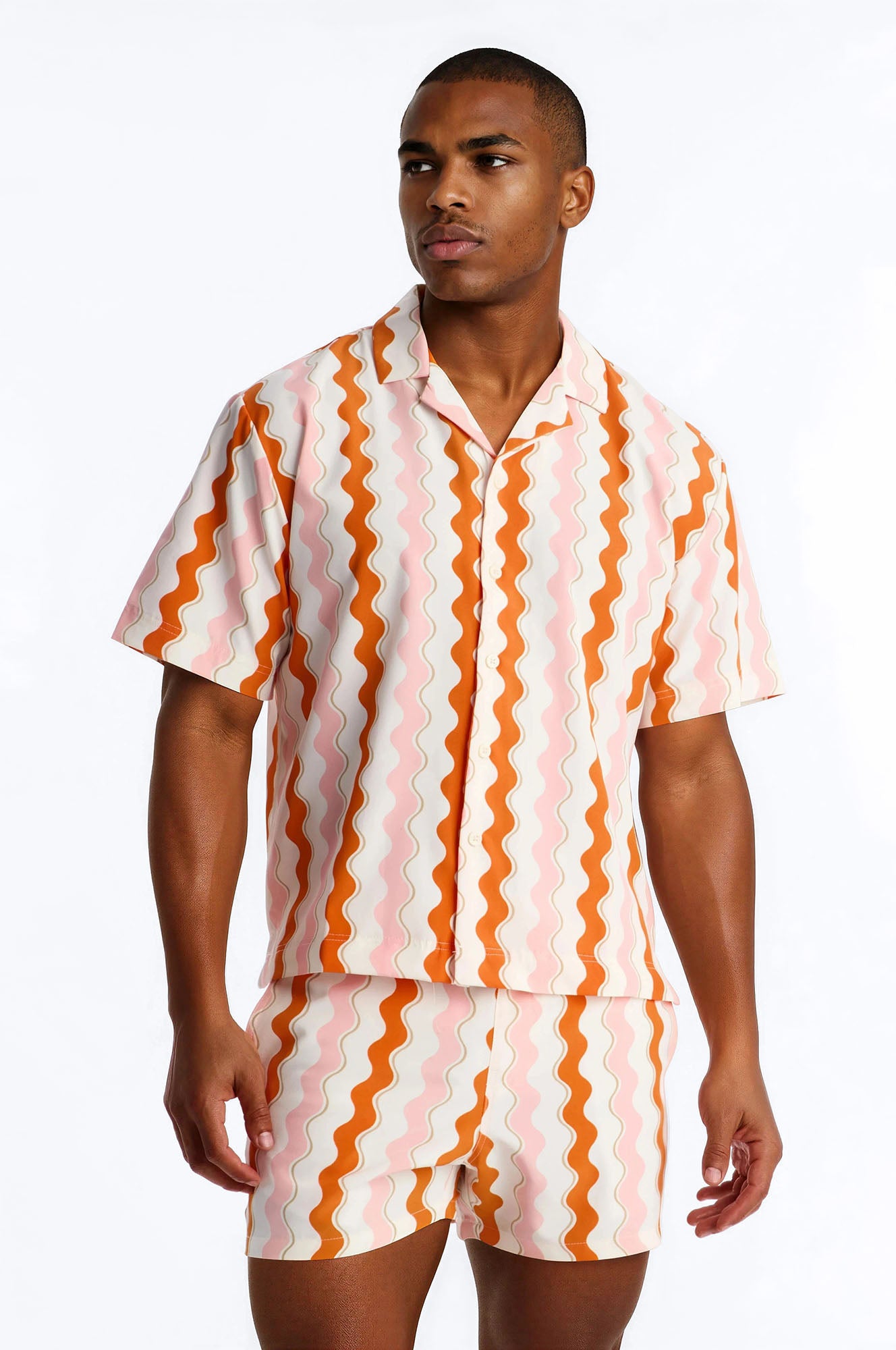 Relaxed Good Vibrations Cuban Collar Button Up Shirt - Multi Color