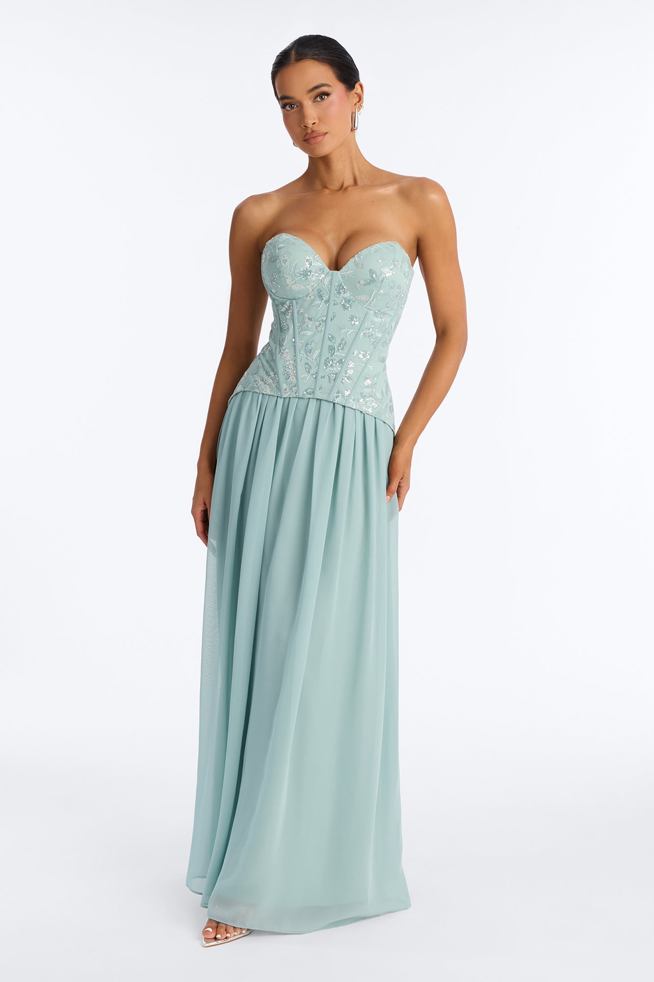 Maisie Corset Chiffon Gown - Sage