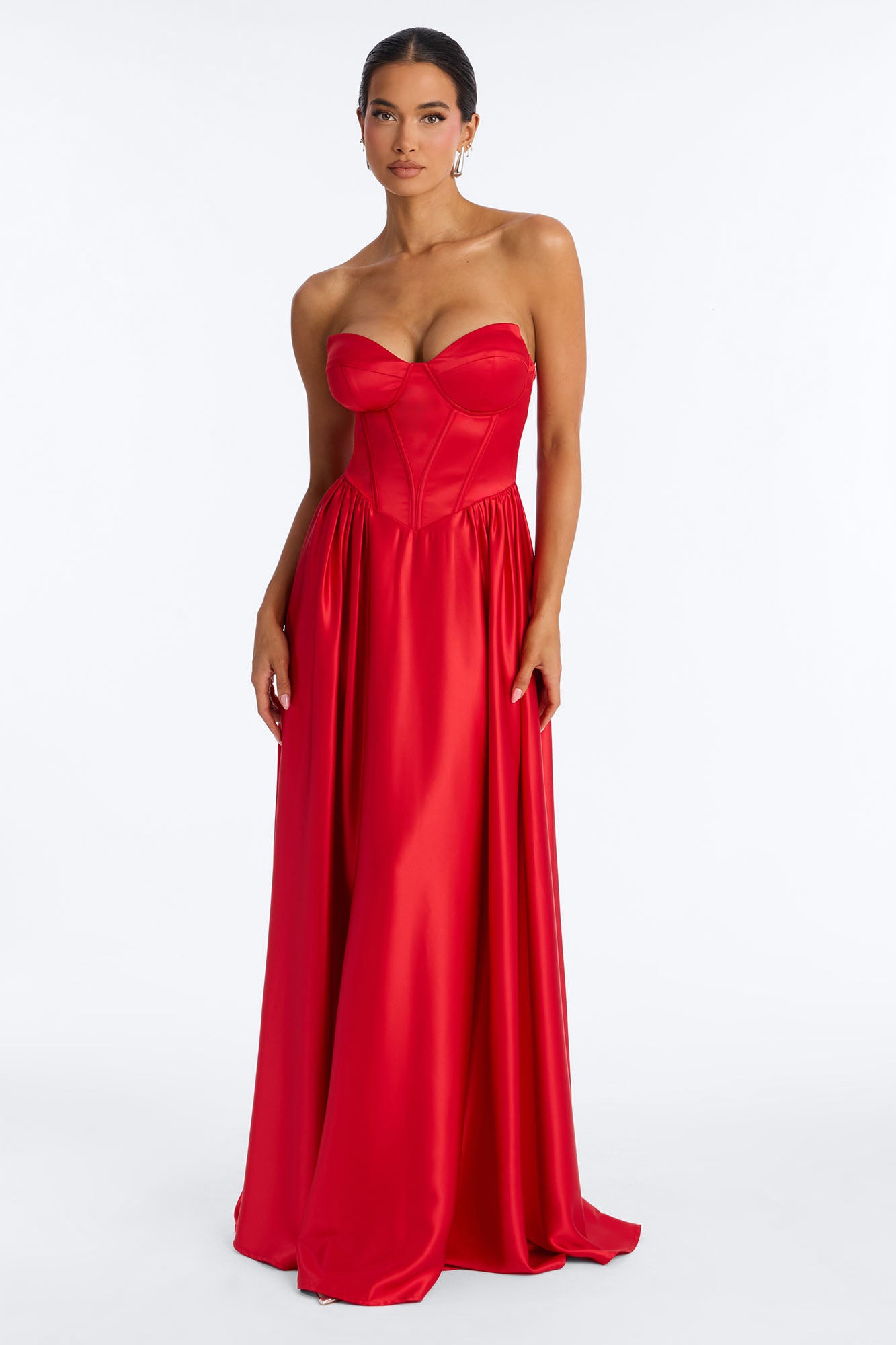 Scarlett Corset Satin Gown - Red