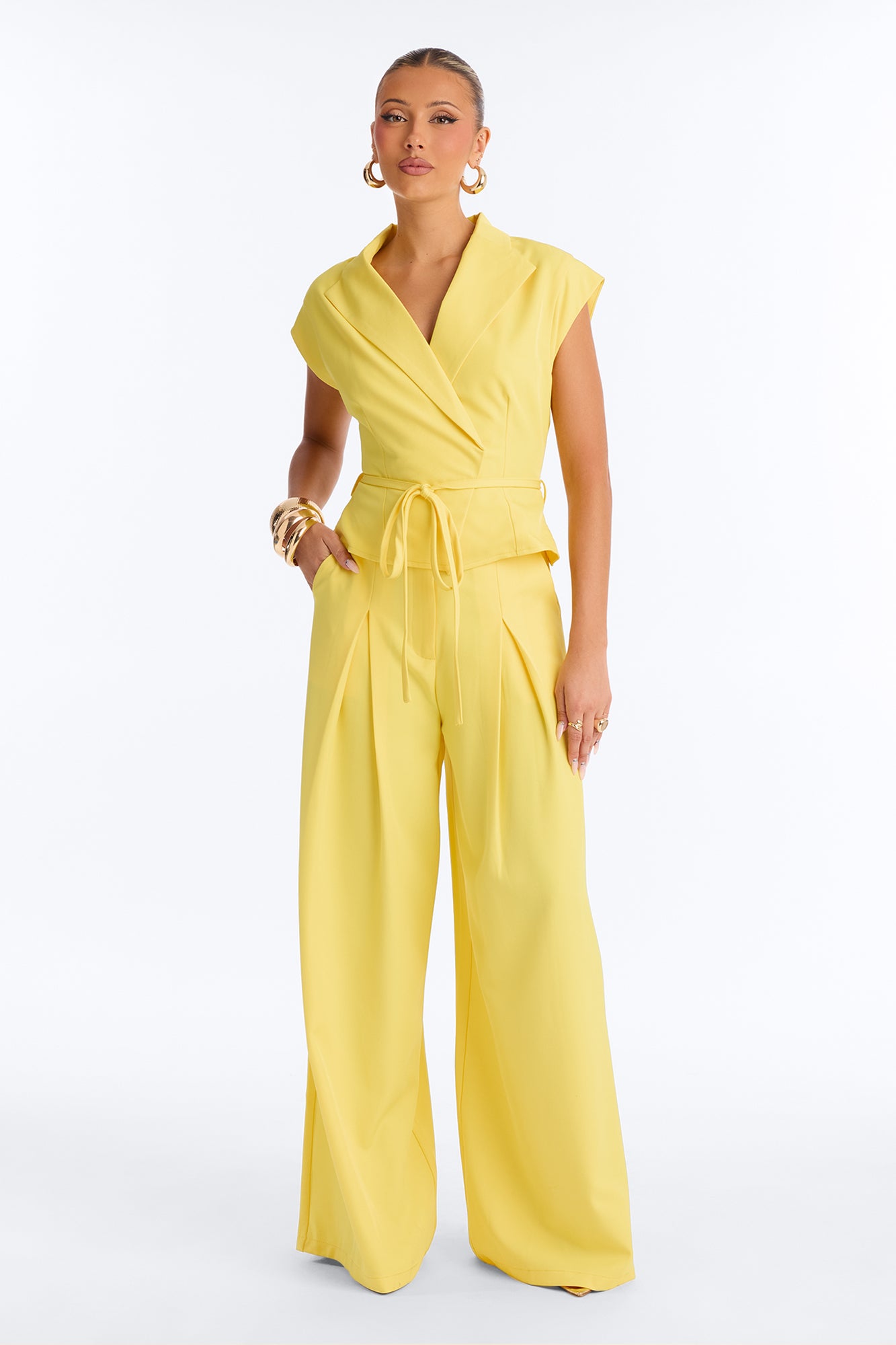 Cynthia Tie Waist Wide Leg Jumpsuit - Yellow