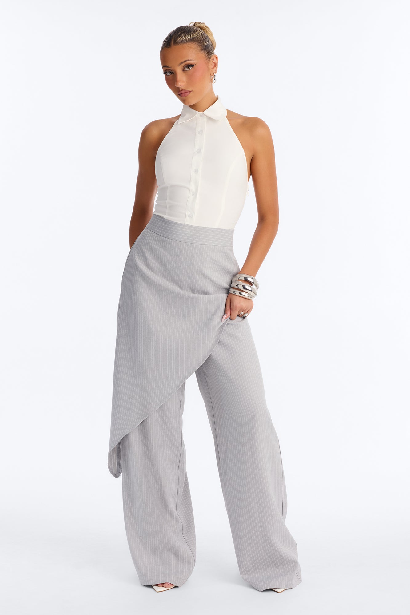 Janelle Draped Skirt Jumpsuit - Grey