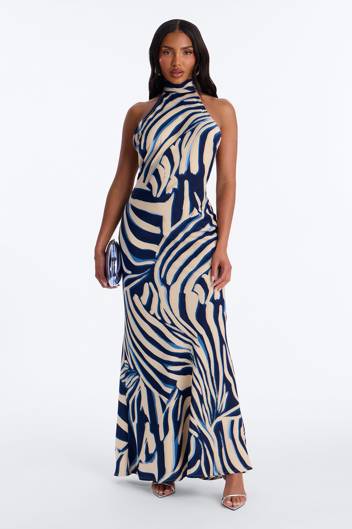 Gigi Halter Chiffon Maxi Dress - Blue/combo