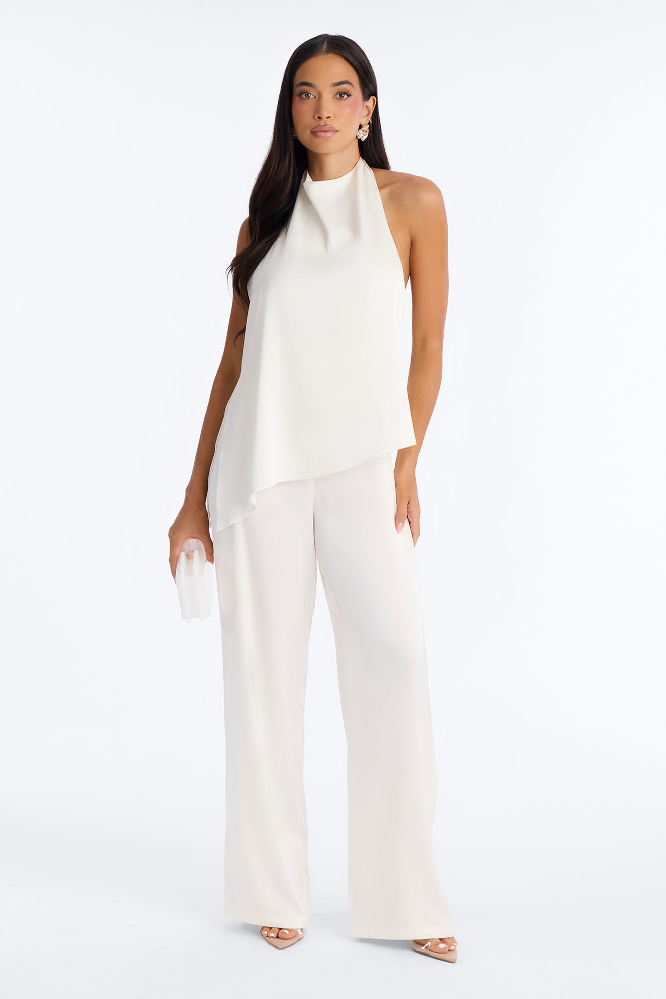 Joana Satin Draped Jumpsuit - Ivory