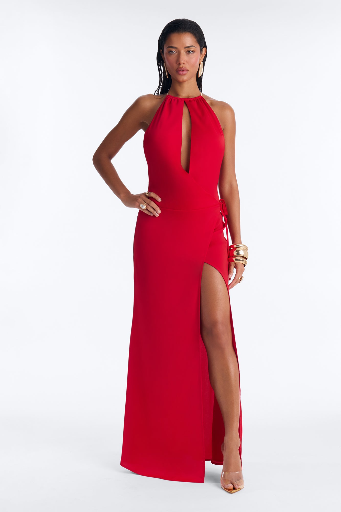 Say It Again Satin Maxi Dress - Red