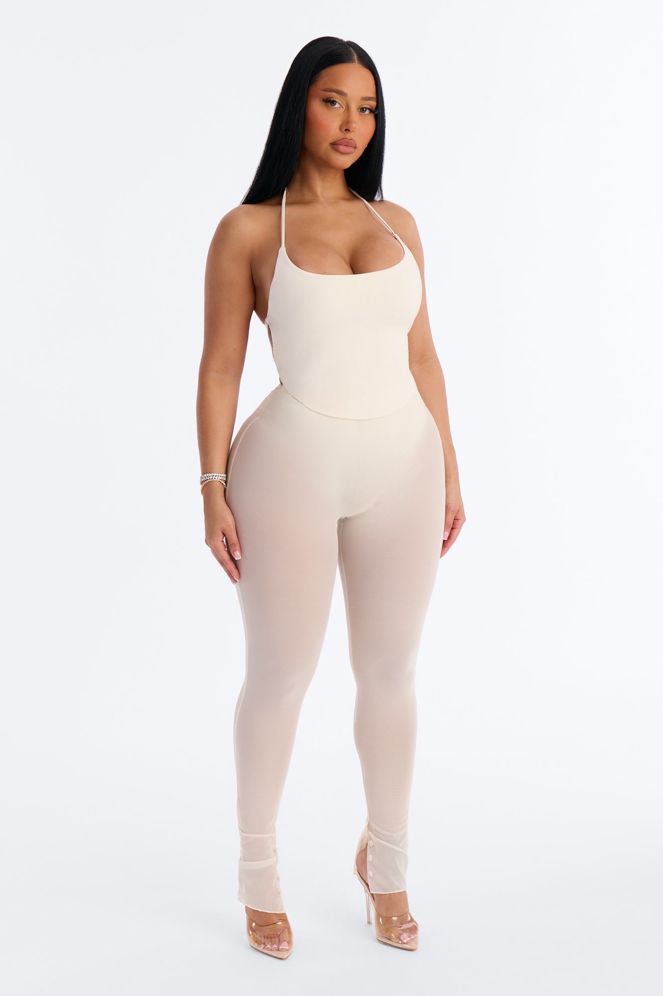 Power Mesh High Waisted Leggings - Bone