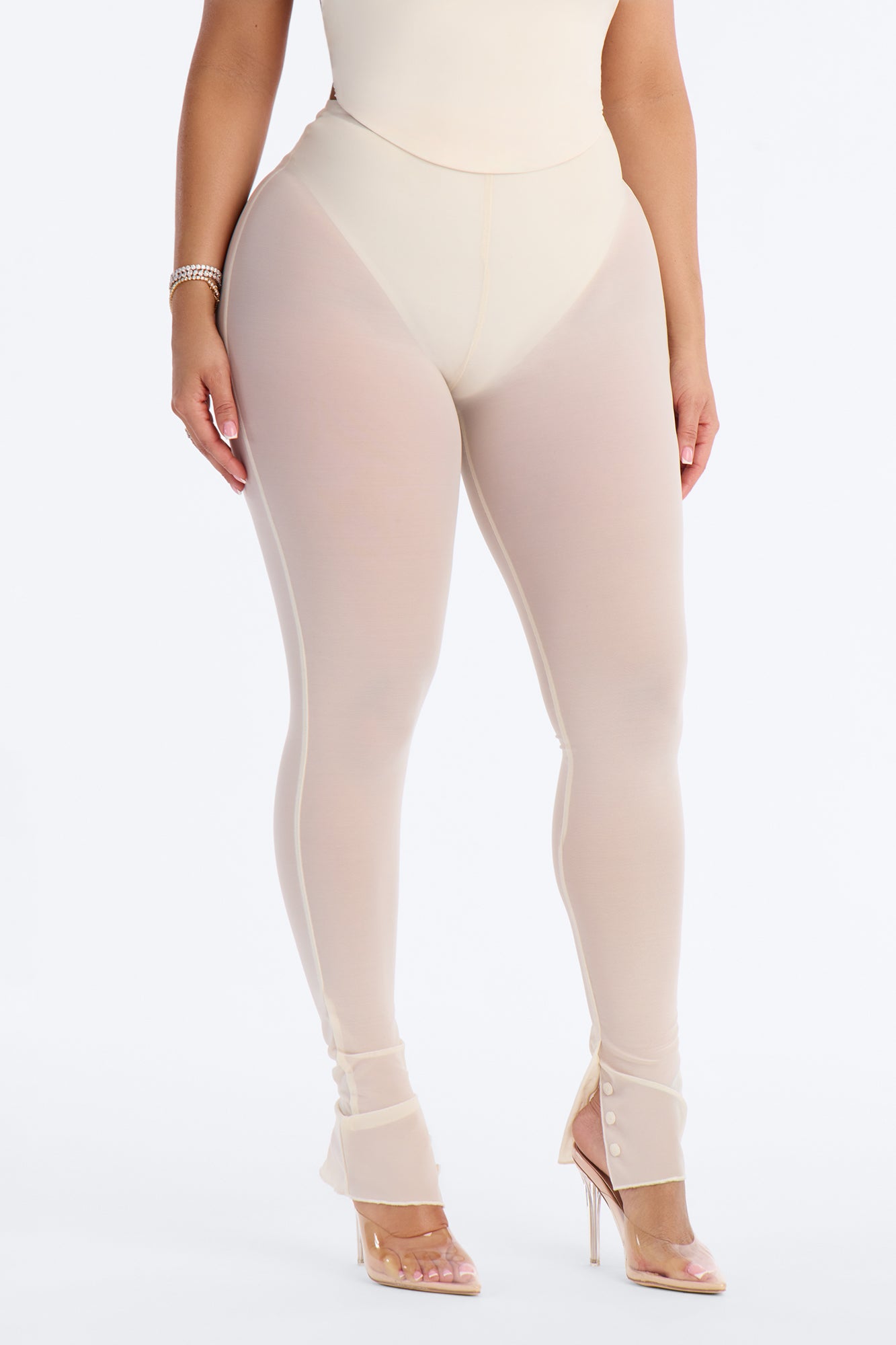 Power Mesh High Waisted Leggings - Bone image 2