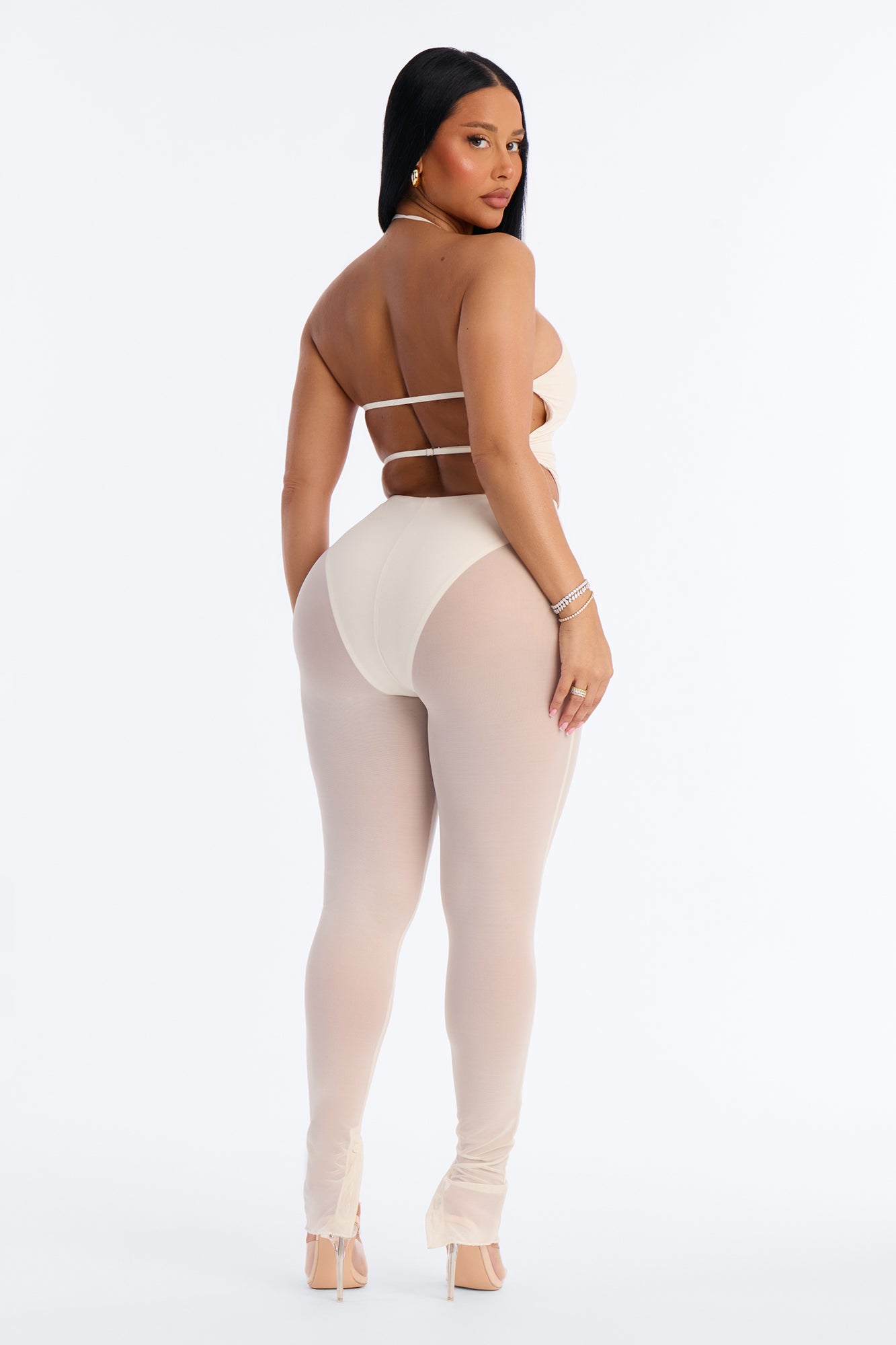 Power Mesh High Waisted Leggings - Bone image 4