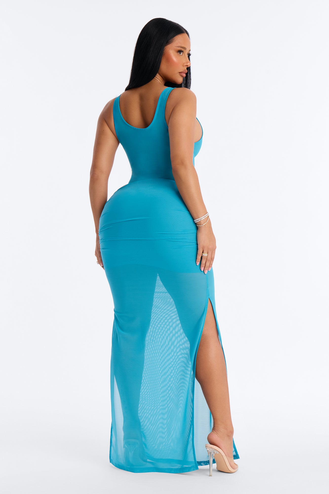 Power Mesh Ruched Maxi Skirt - Blue image 4