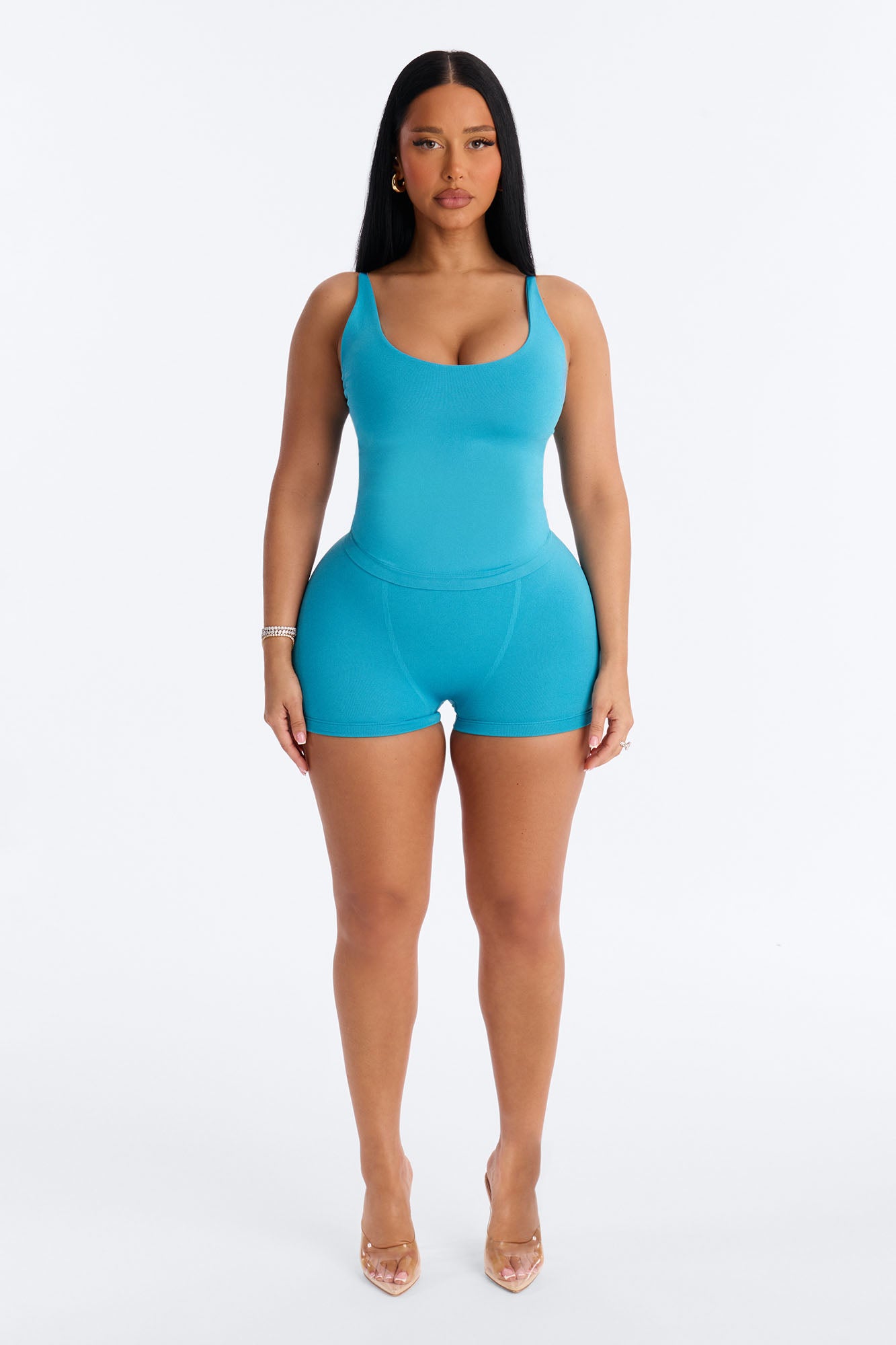 Seamless Smooth Double Lined Scoop Neck Cami Top - Blue image 2