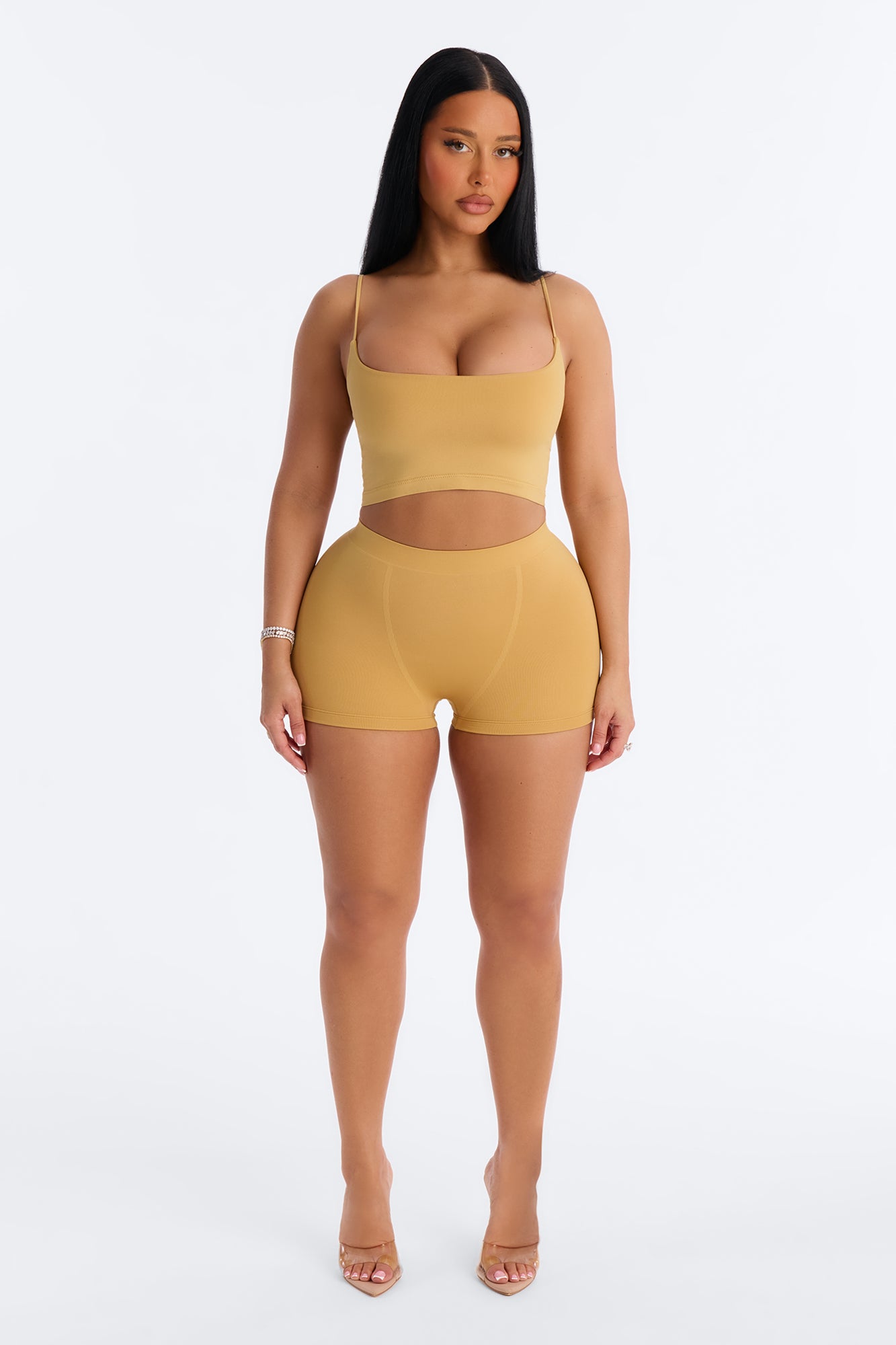 Seamless Smooth Base Layer Double Lined Cami Crop Top - Honey