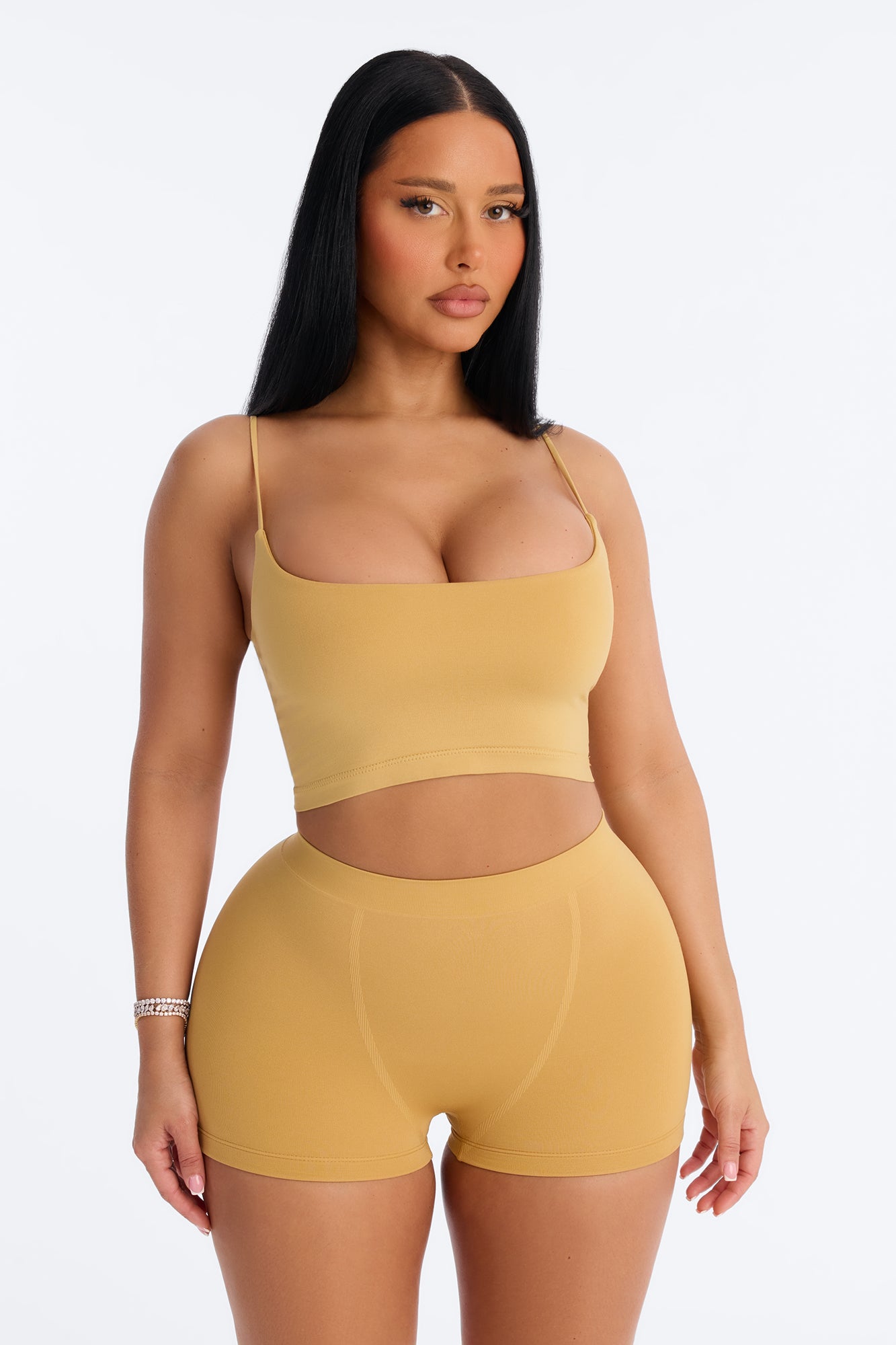 Seamless Smooth Base Layer Double Lined Cami Crop Top - Honey image 2