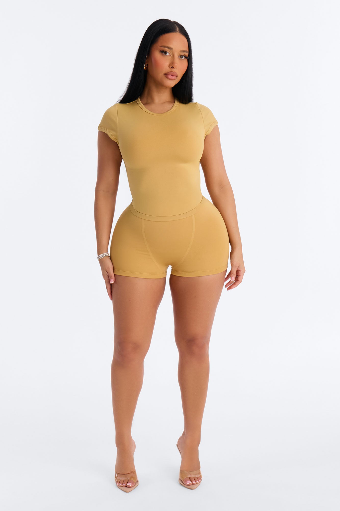 Seamless Smooth Double Lined Cap Sleeve Baby Tee - Honey image 2