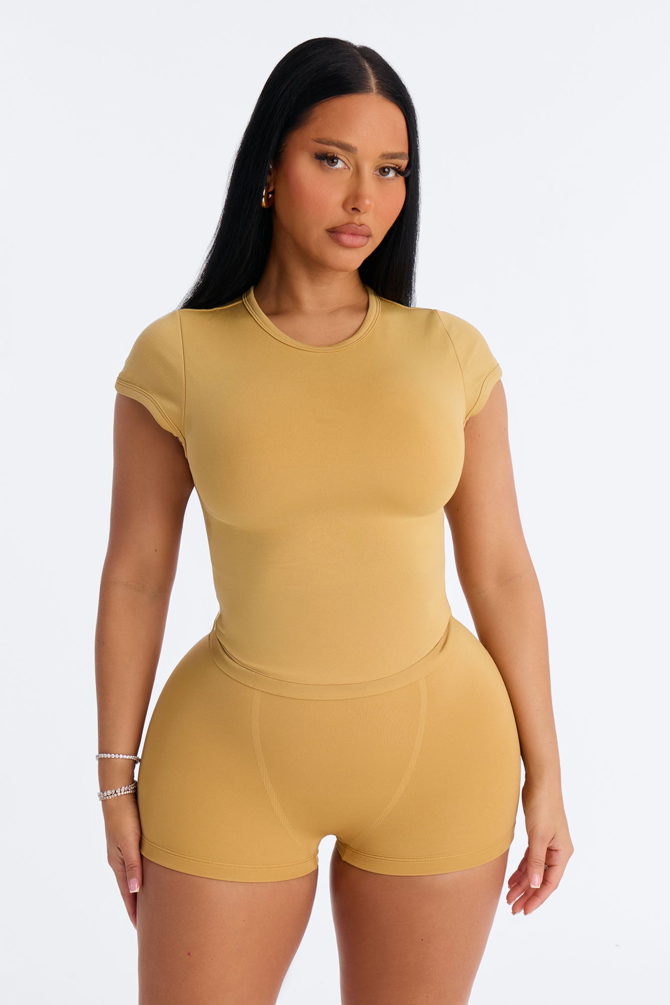 Seamless Smooth Double Lined Cap Sleeve Baby Tee - Honey