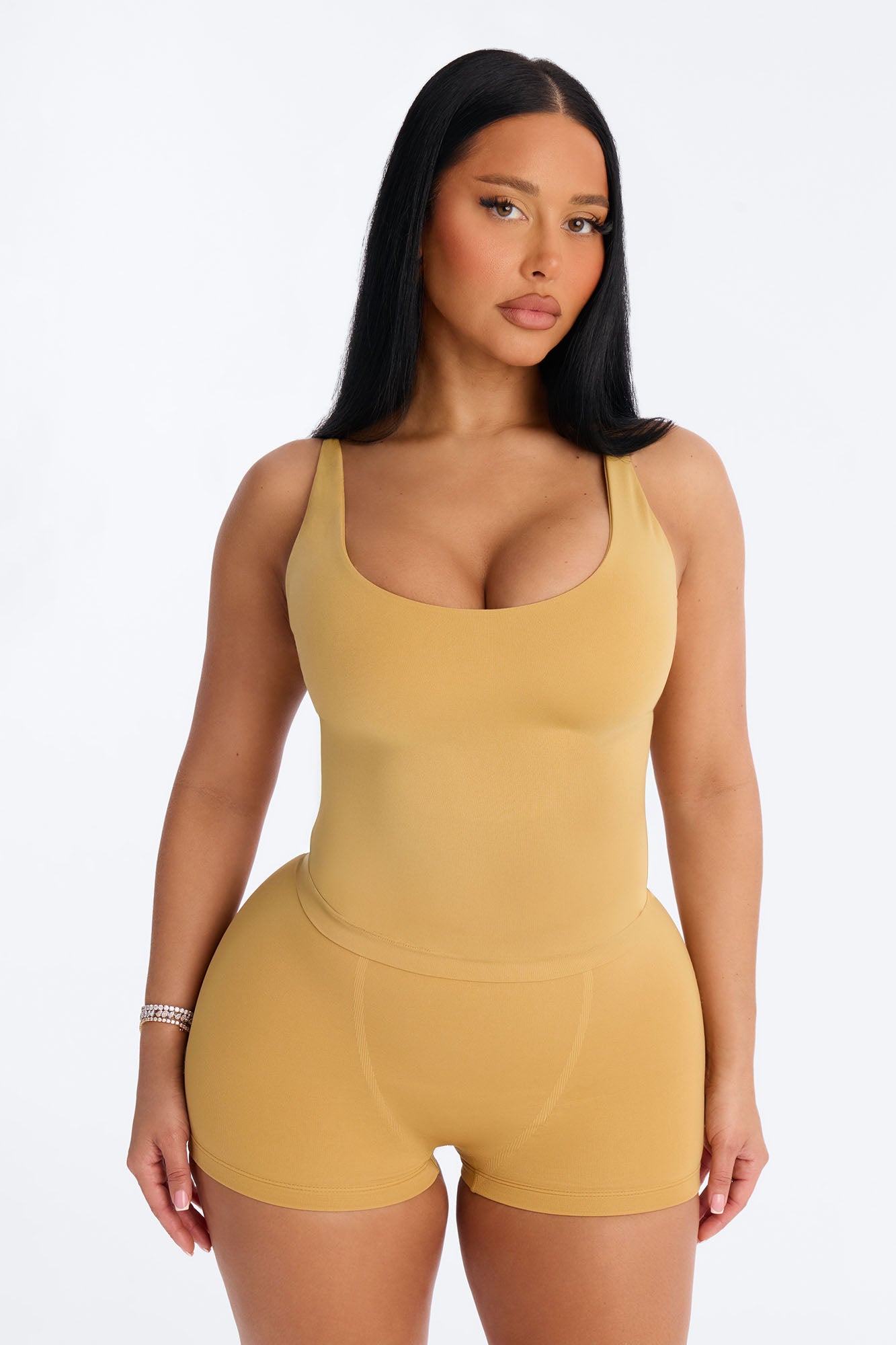 Seamless Smooth Double Lined Scoop Neck Cami Top - Honey image 2