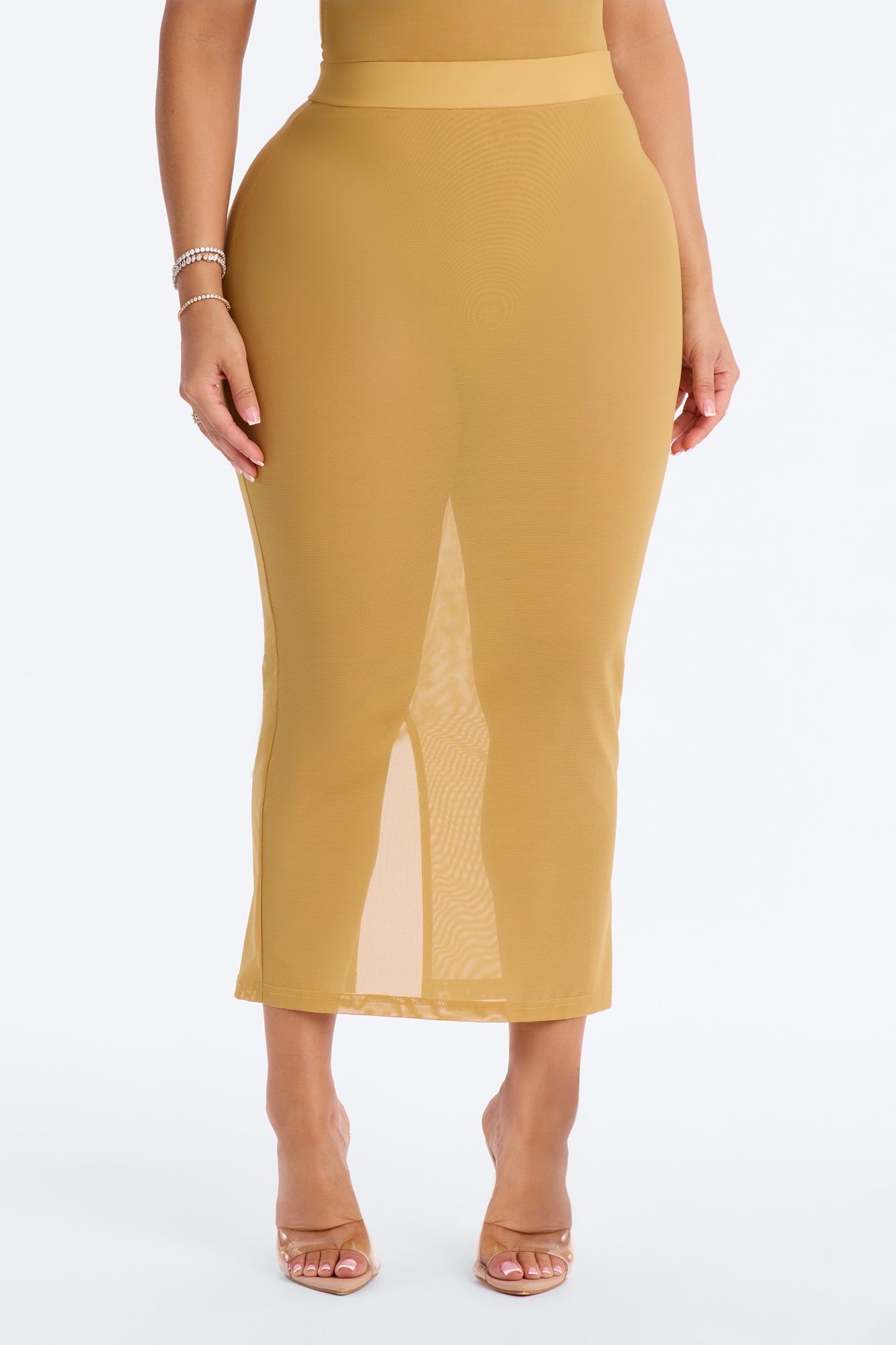 Power Mesh Midi Pencil Skirt - Honey image 2