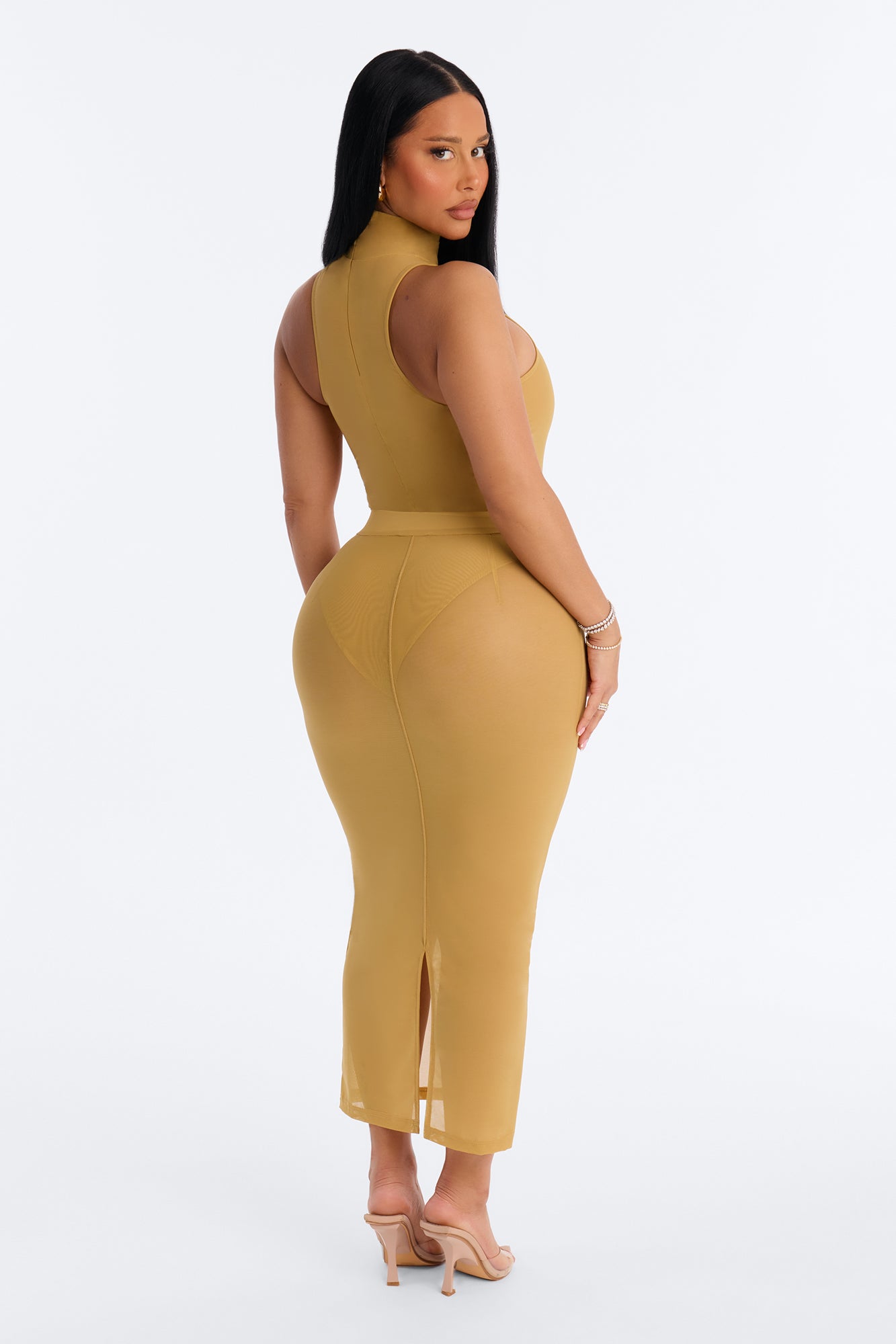Power Mesh Midi Pencil Skirt - Honey image 4