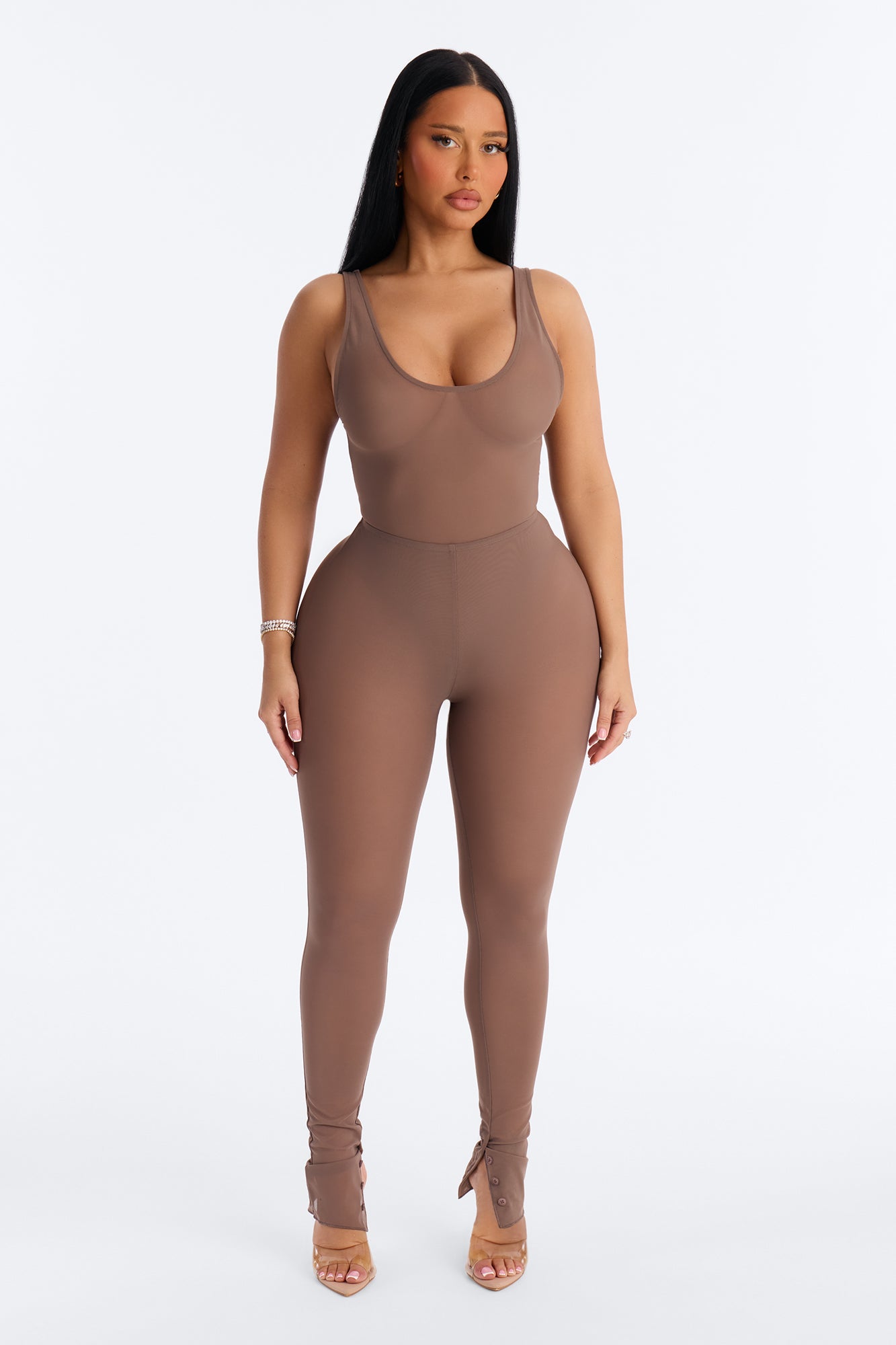 Power Mesh High Waisted Leggings - Brown