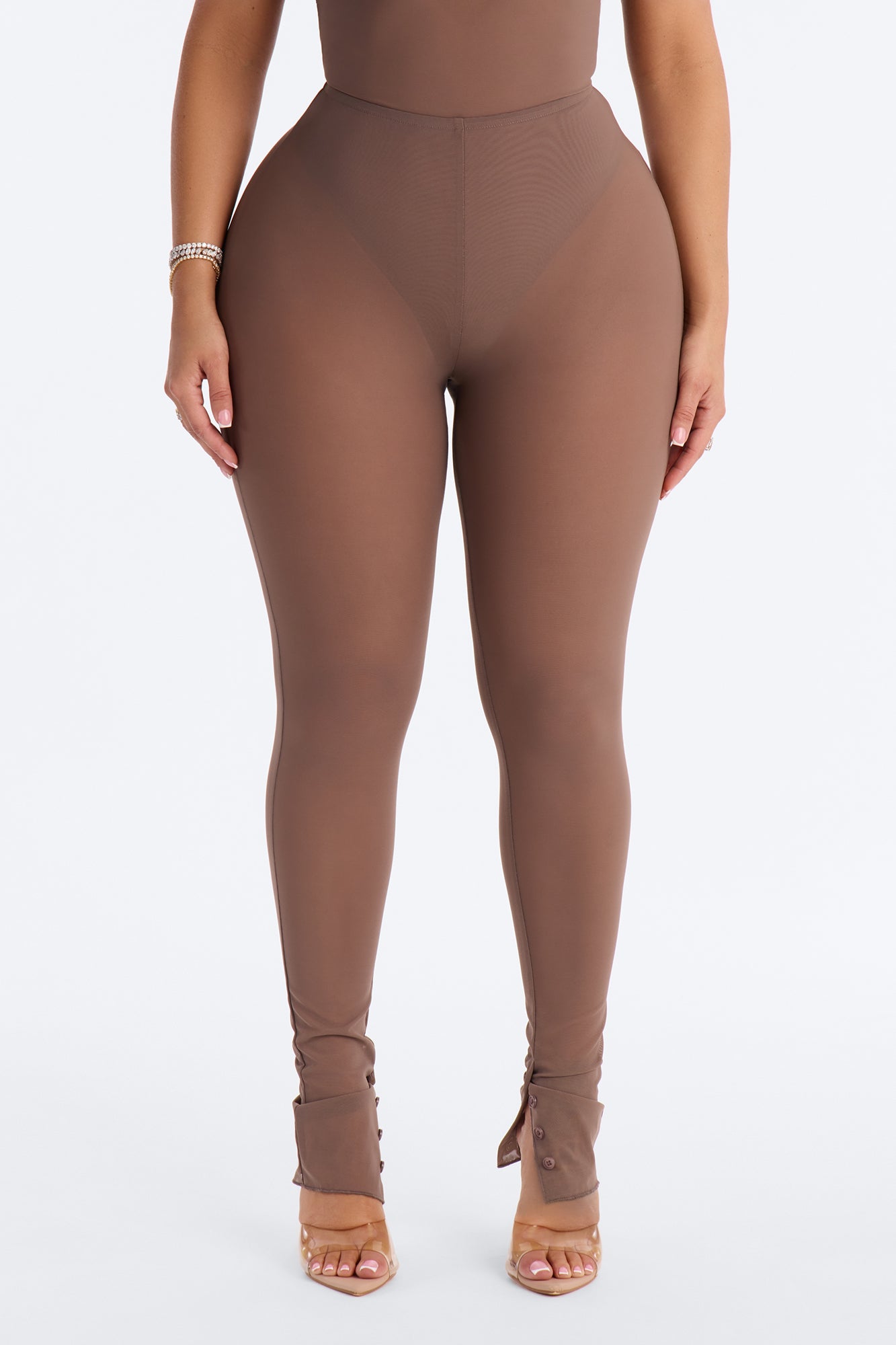 Power Mesh High Waisted Leggings - Brown image 2