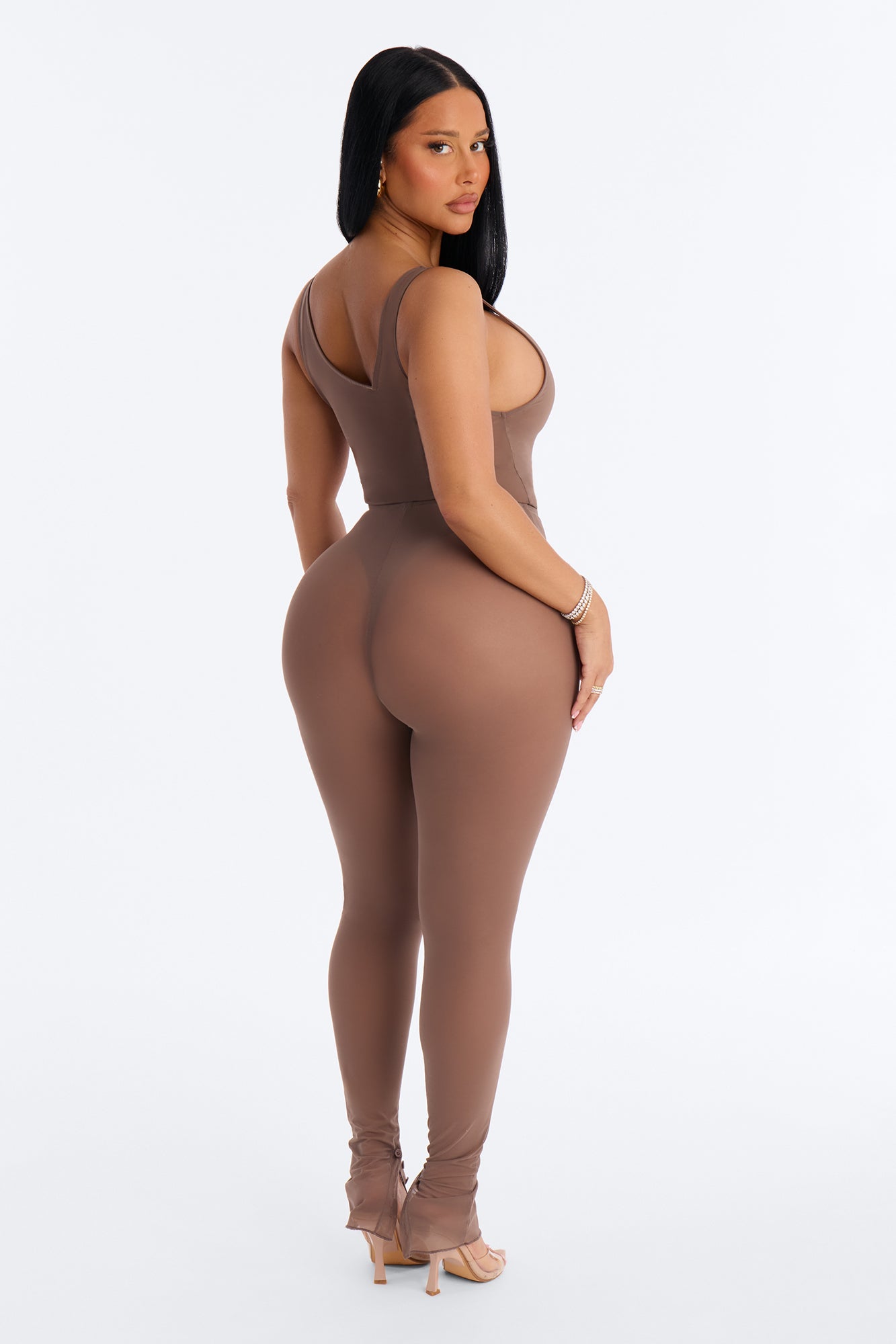 Power Mesh High Waisted Leggings - Brown image 4