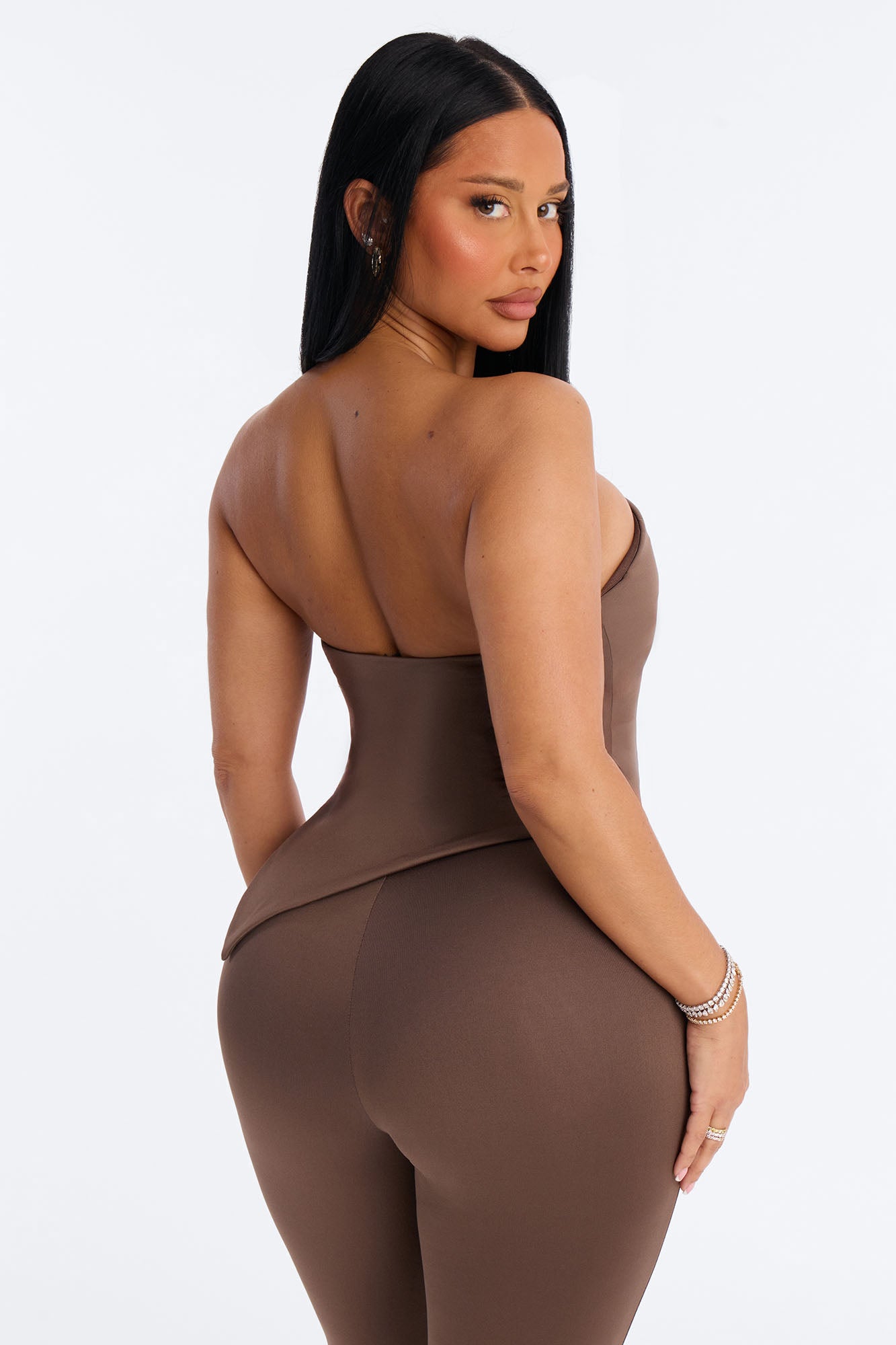 Contour Double Lined Asymmetrical Split Tube Top - Brown image 4