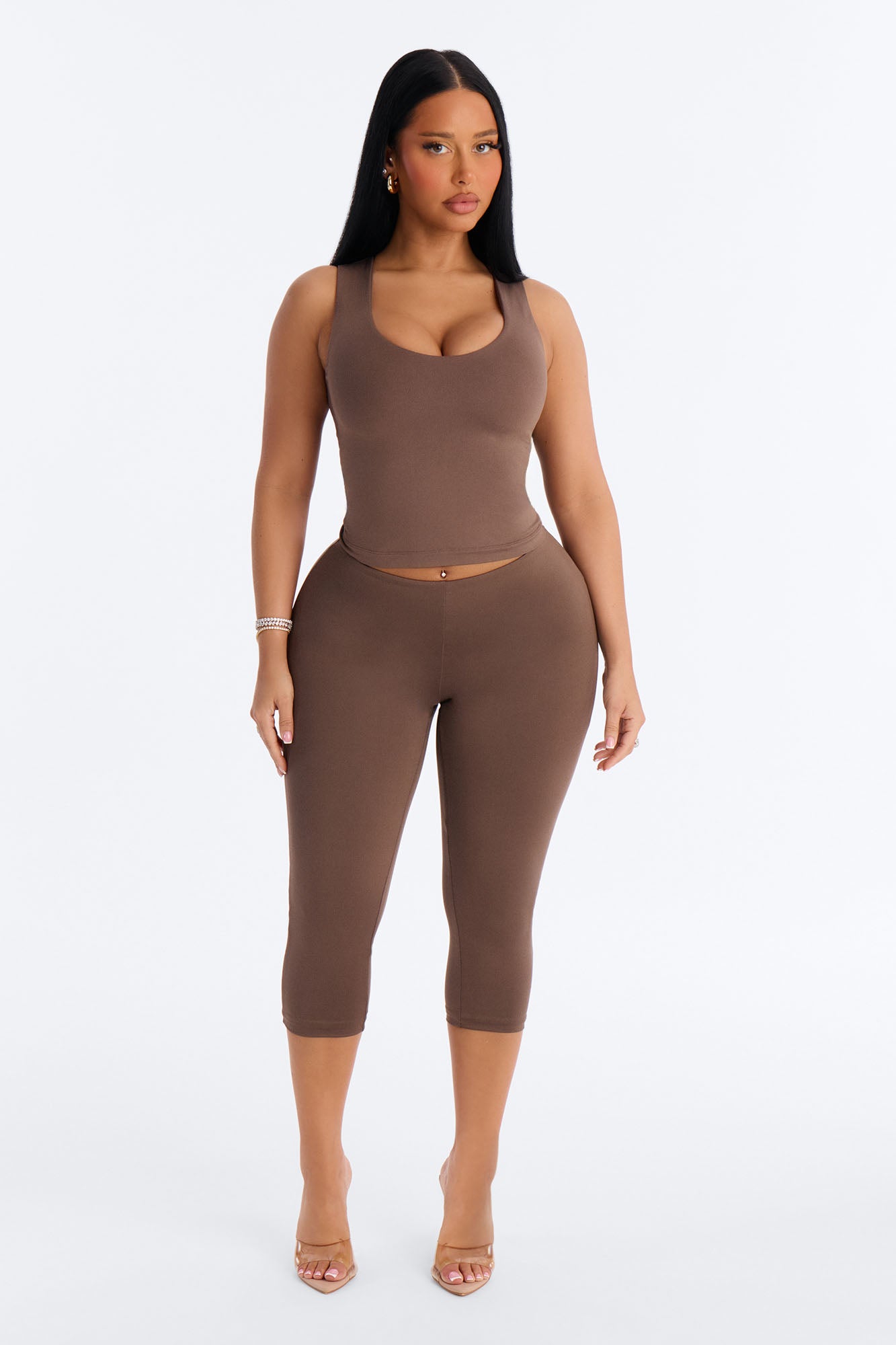 Seamless Smooth Double Lined U Neck Tank Top - Brown image 2