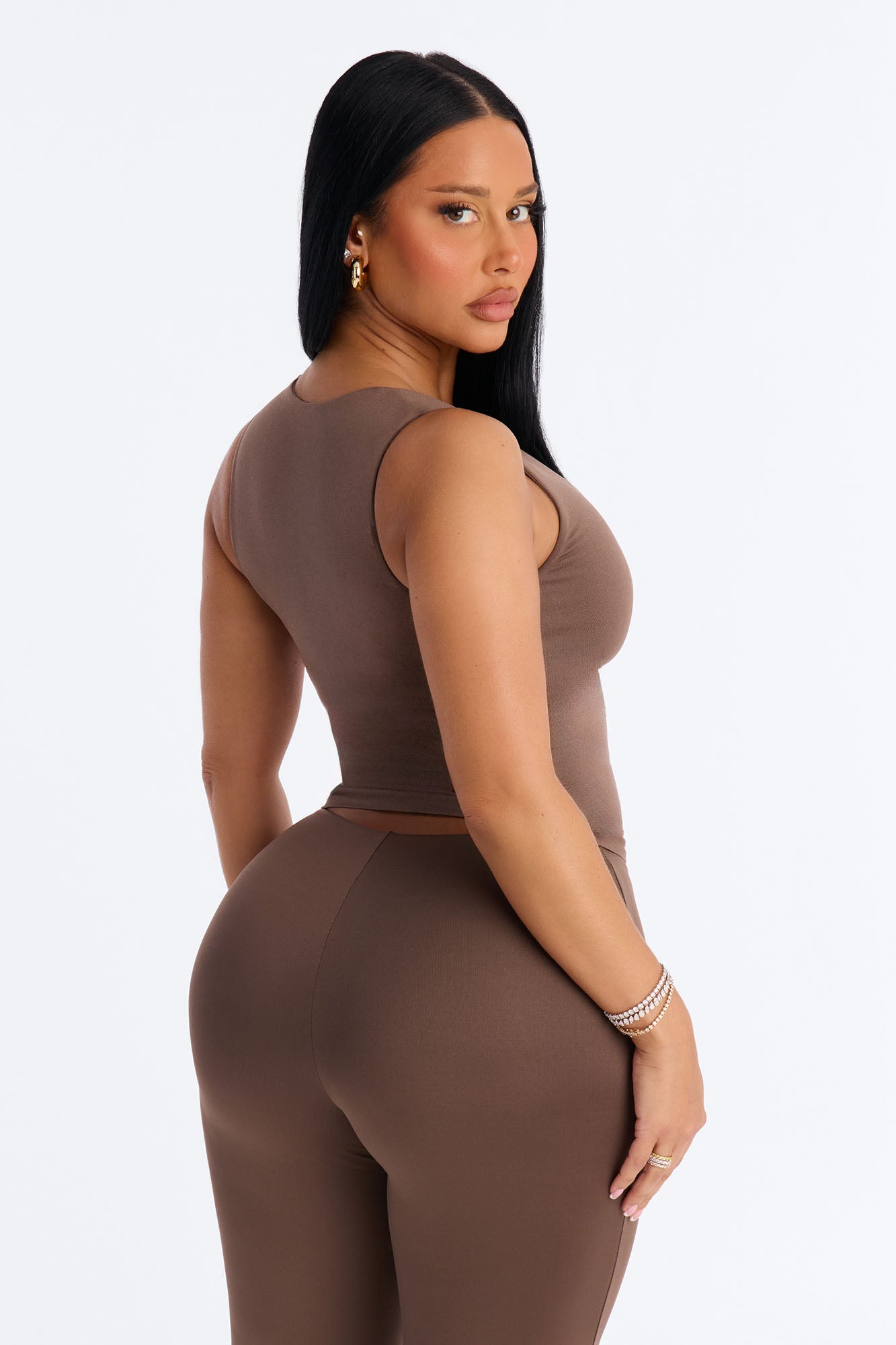 Seamless Smooth Double Lined U Neck Tank Top - Brown image 4