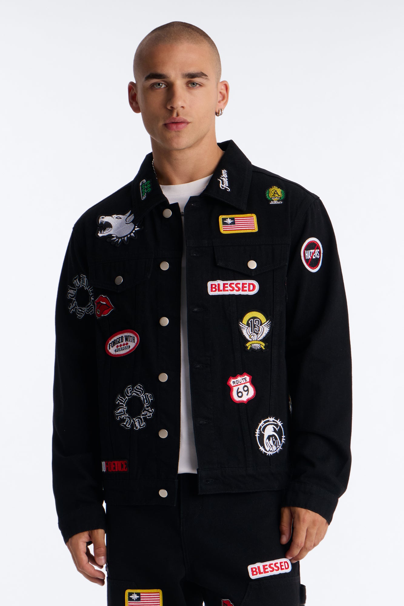 Outlaw Patchwork Denim Jacket - Black