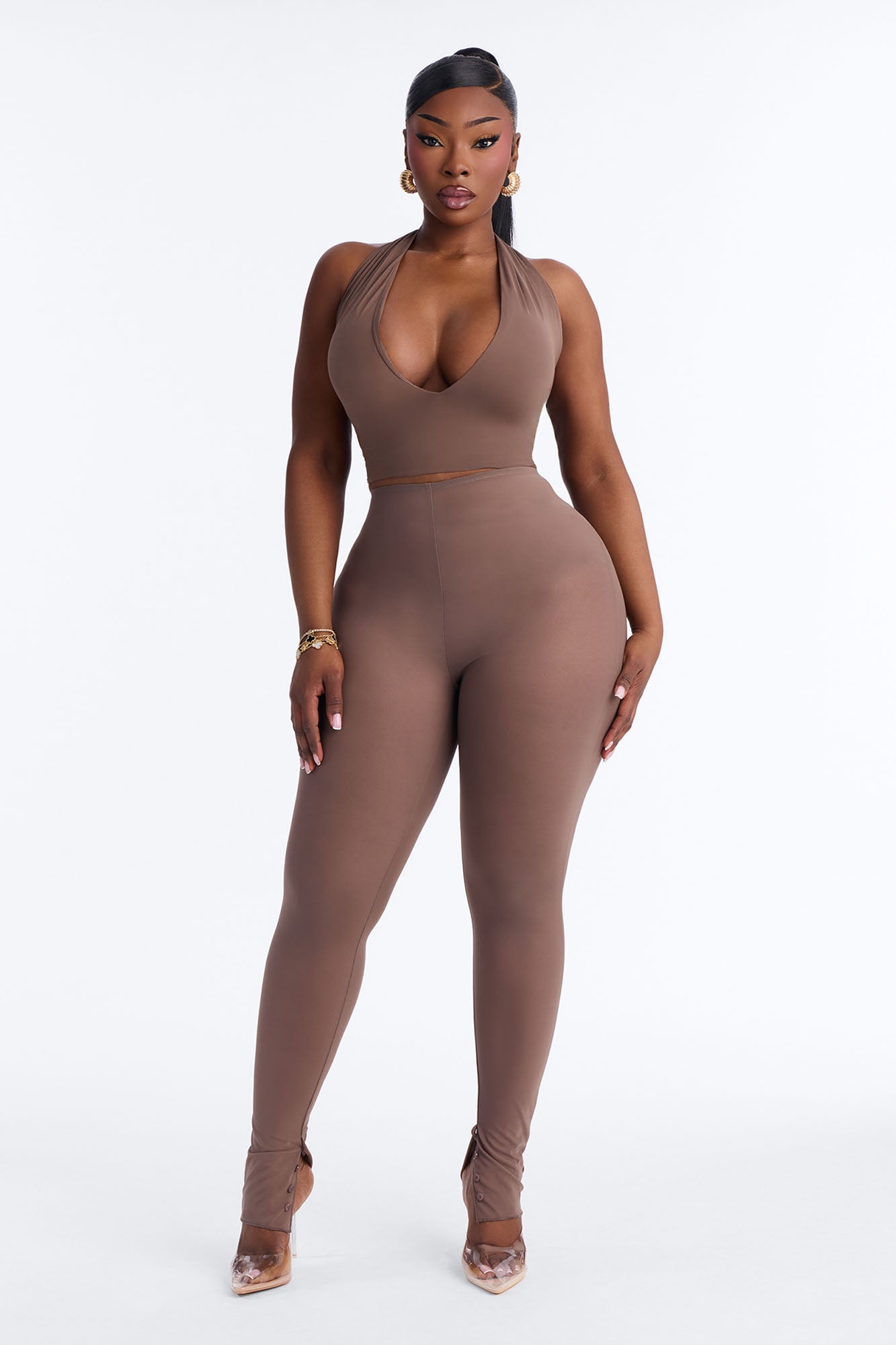 Power Mesh High Waisted Leggings - Brown image 5