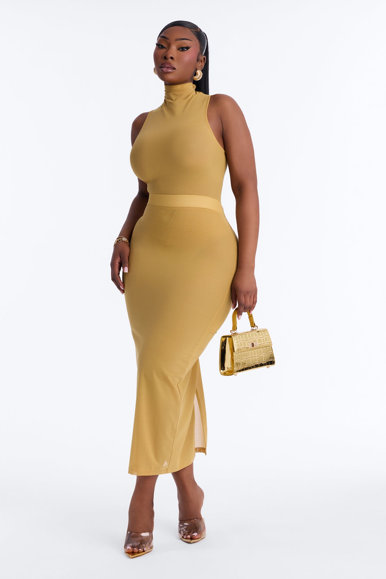 Power Mesh Midi Pencil Skirt - Honey image 5