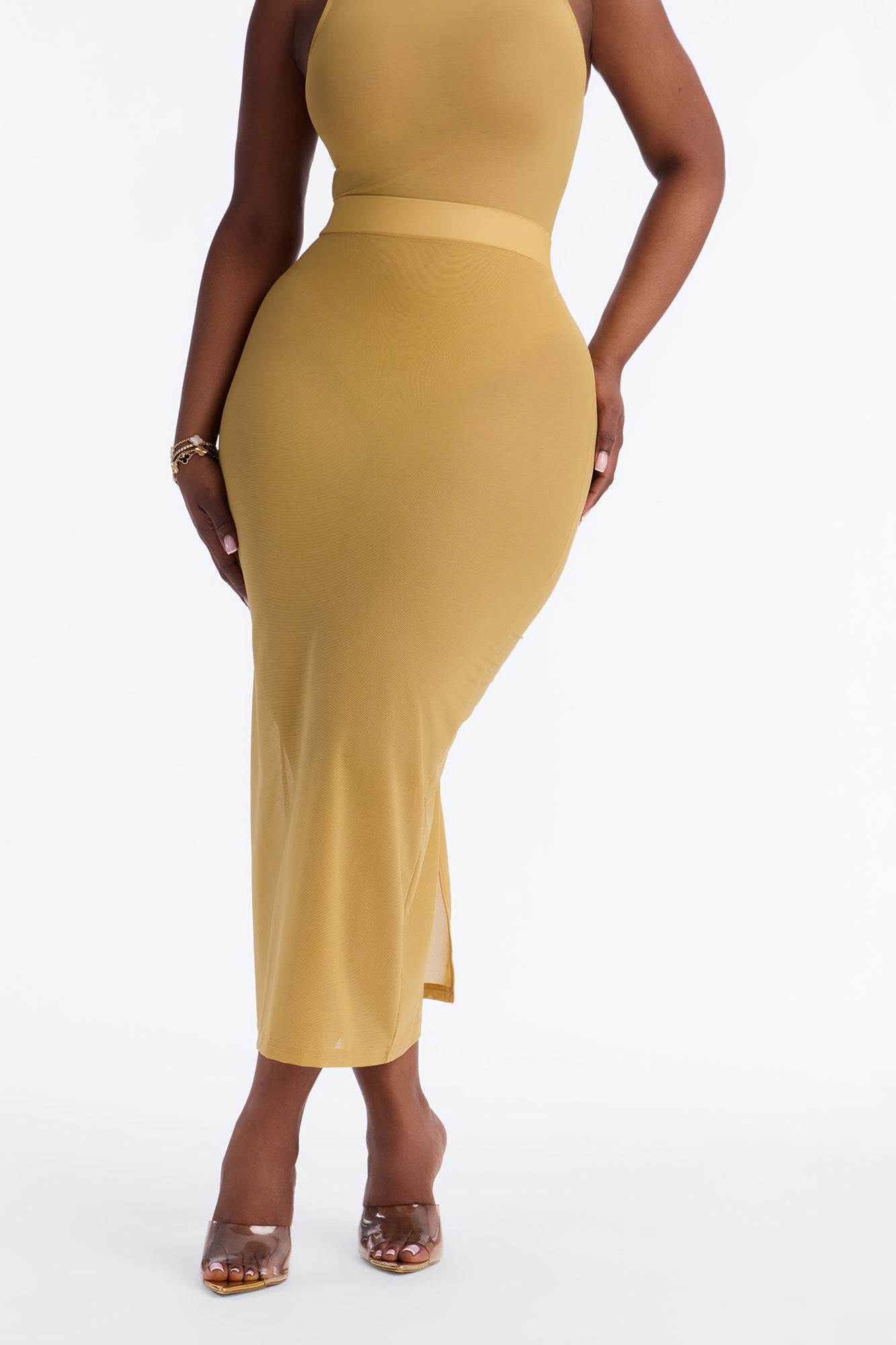 Power Mesh Midi Pencil Skirt - Honey image 6