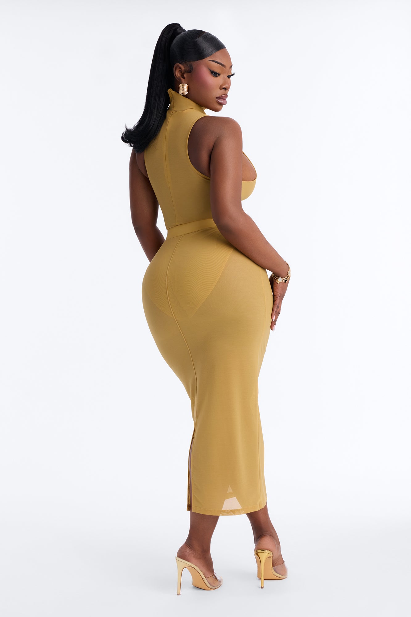 Power Mesh Midi Pencil Skirt - Honey image 8