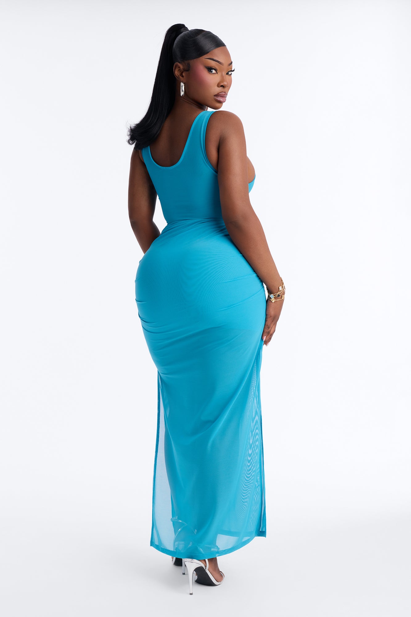 Power Mesh Ruched Maxi Skirt - Blue image 8
