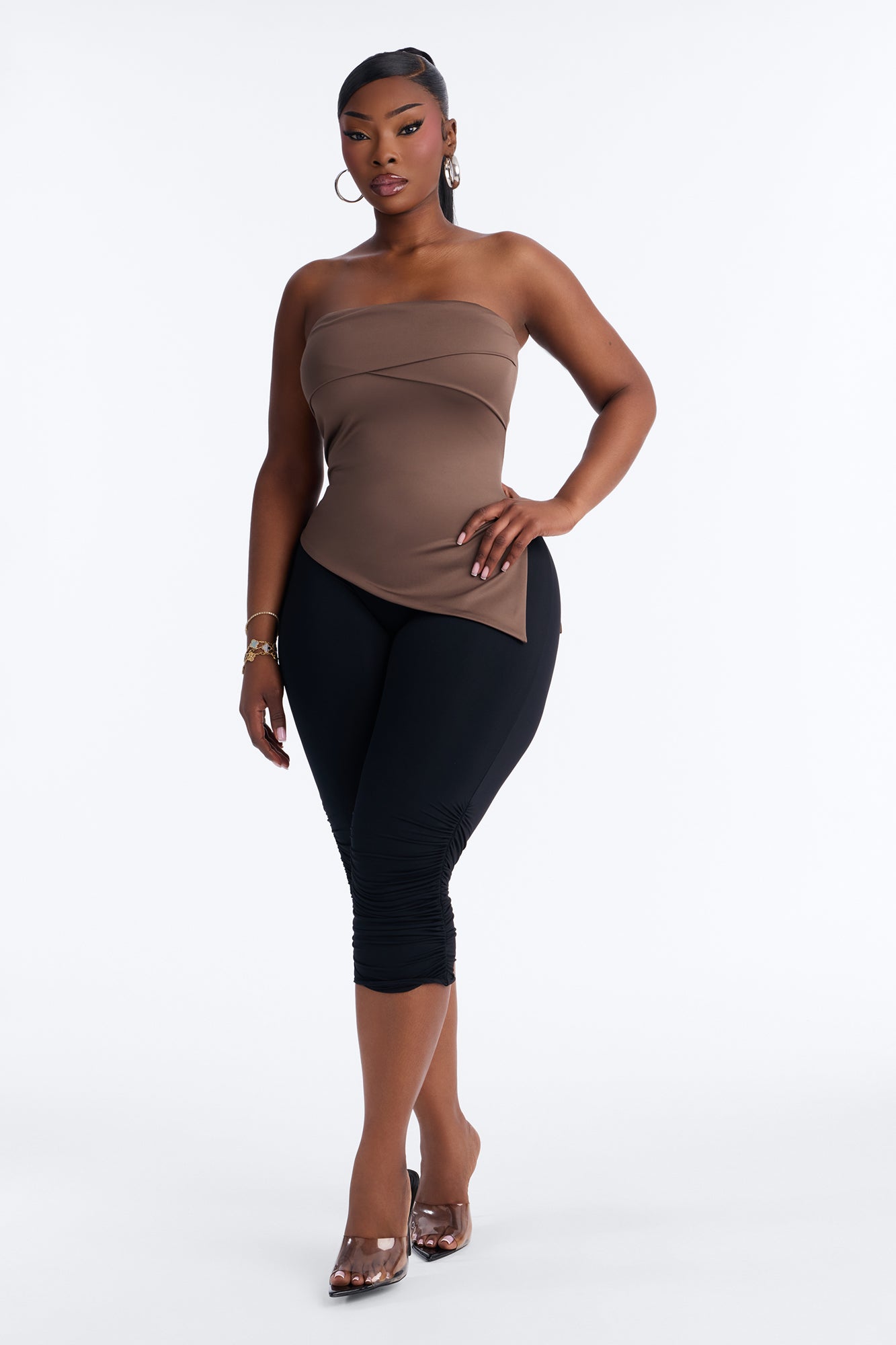 Contour Double Lined Asymmetrical Split Tube Top - Brown image 6