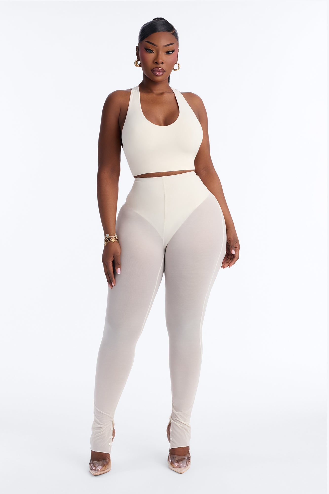 Power Mesh High Waisted Leggings - Bone image 5