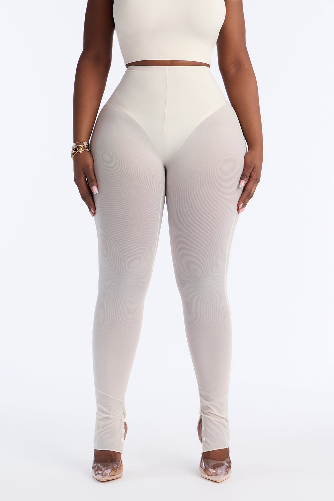 Power Mesh High Waisted Leggings - Bone image 6