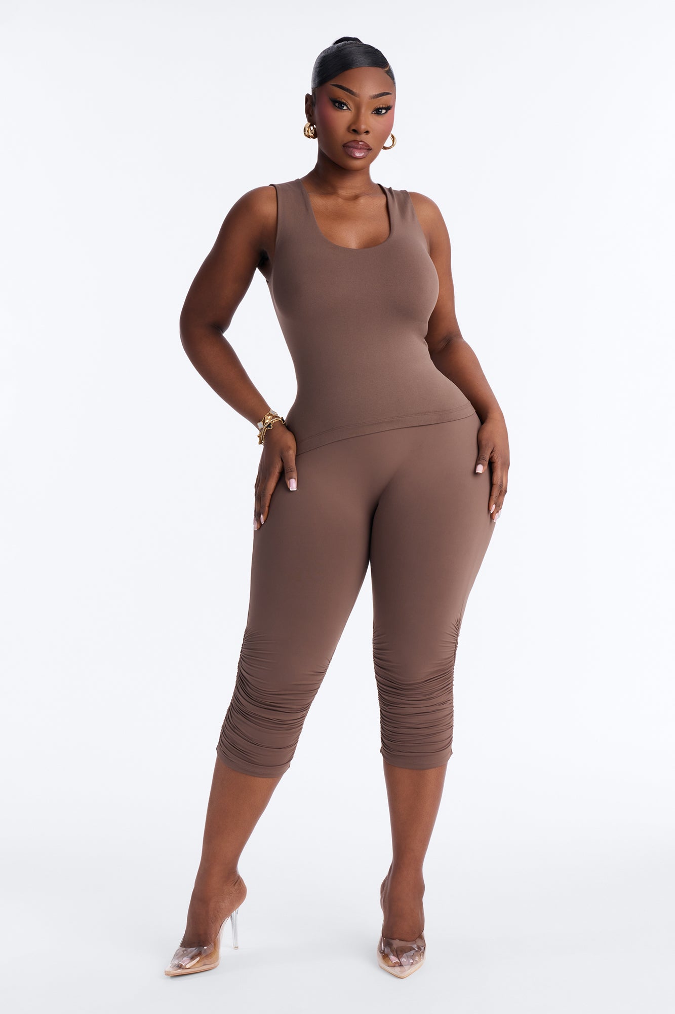 Seamless Smooth Double Lined U Neck Tank Top - Brown image 6
