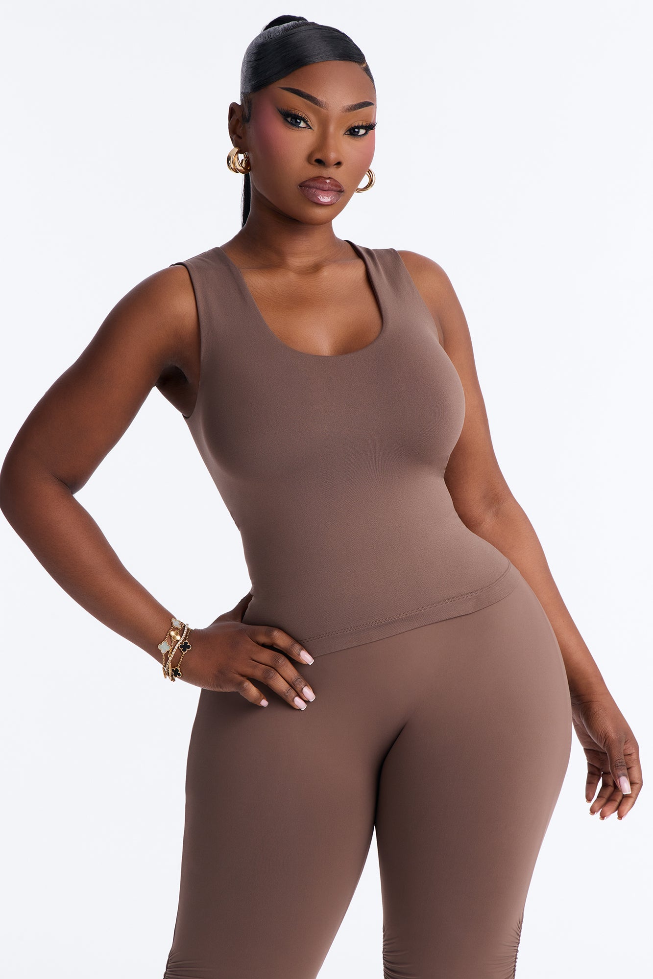 Seamless Smooth Double Lined U Neck Tank Top - Brown image 5