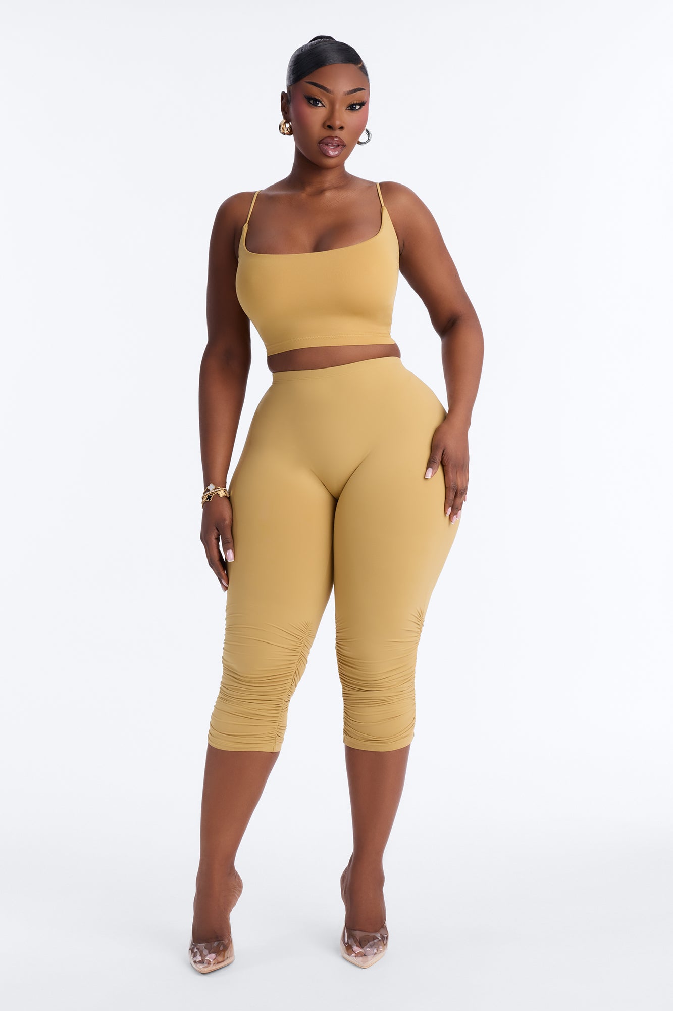 Seamless Smooth Base Layer Double Lined Cami Crop Top - Honey image 5