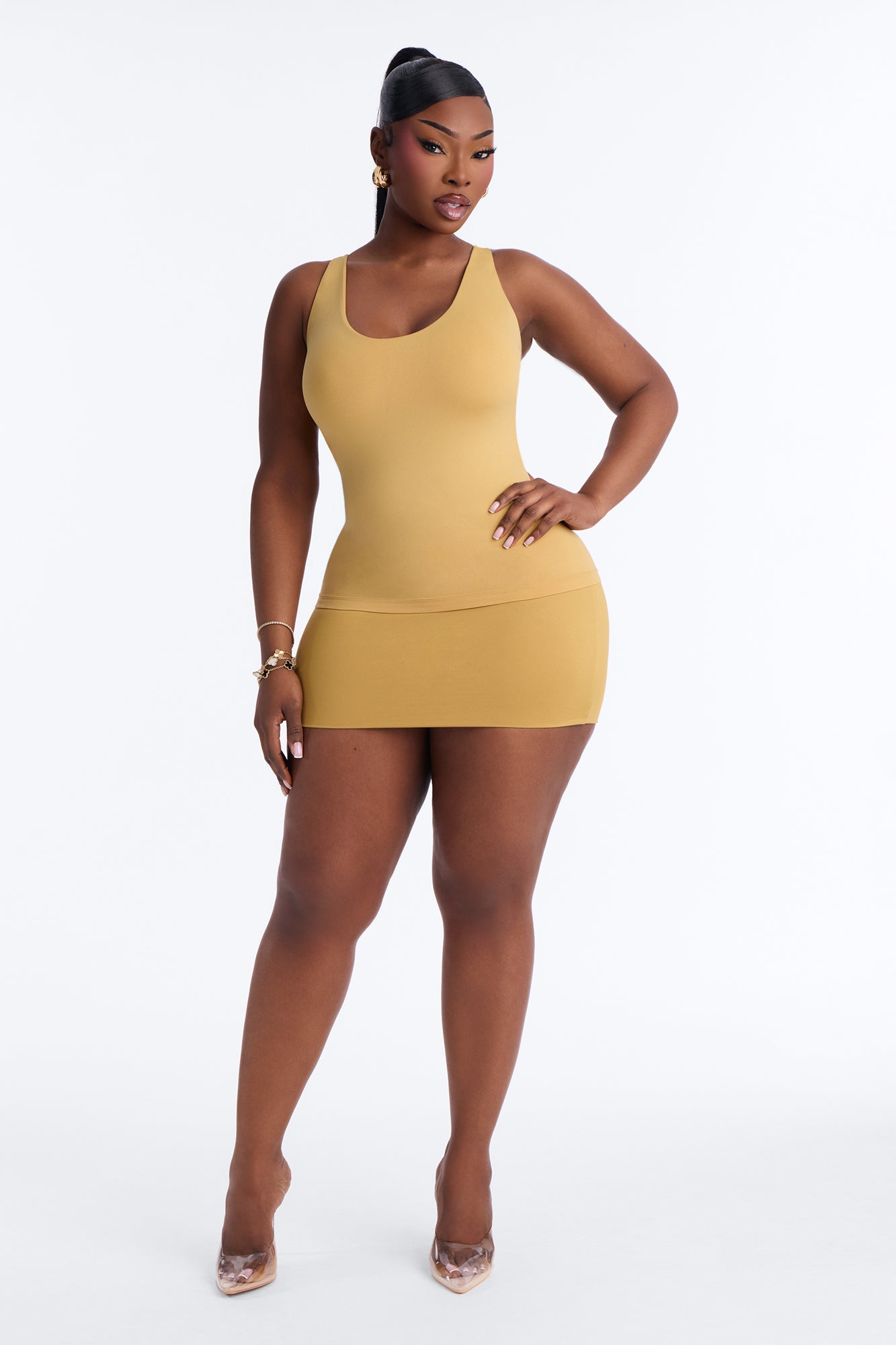 Seamless Smooth Double Lined Scoop Neck Cami Top - Honey image 5