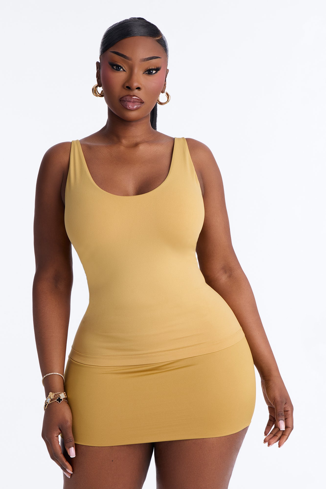 Seamless Smooth Double Lined Scoop Neck Cami Top - Honey image 6