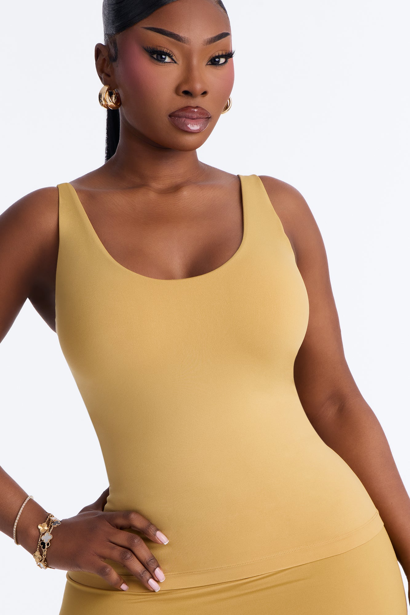 Seamless Smooth Double Lined Scoop Neck Cami Top - Honey image 7