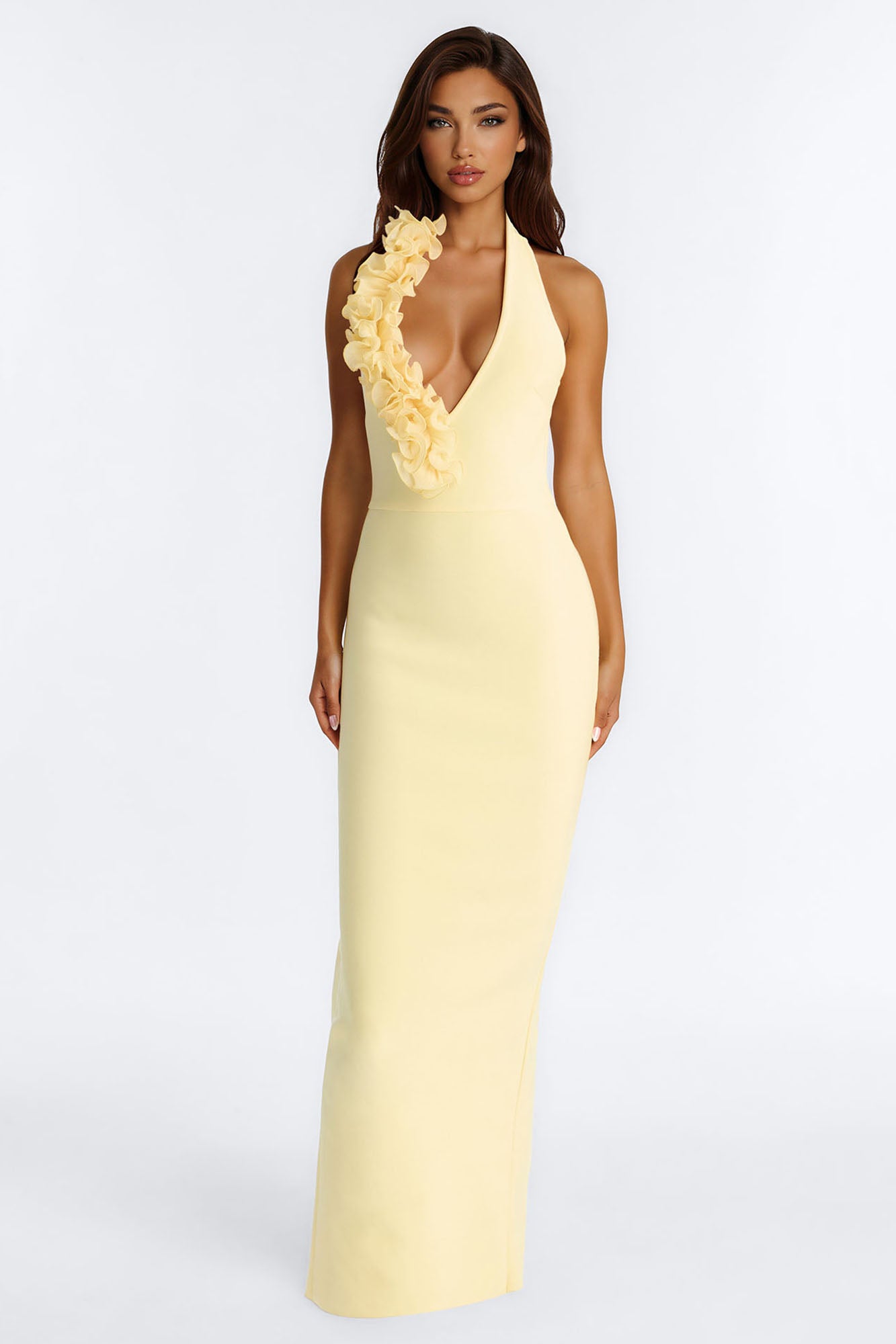 Saxton Ruffle Bandage Gown - ButterYellow