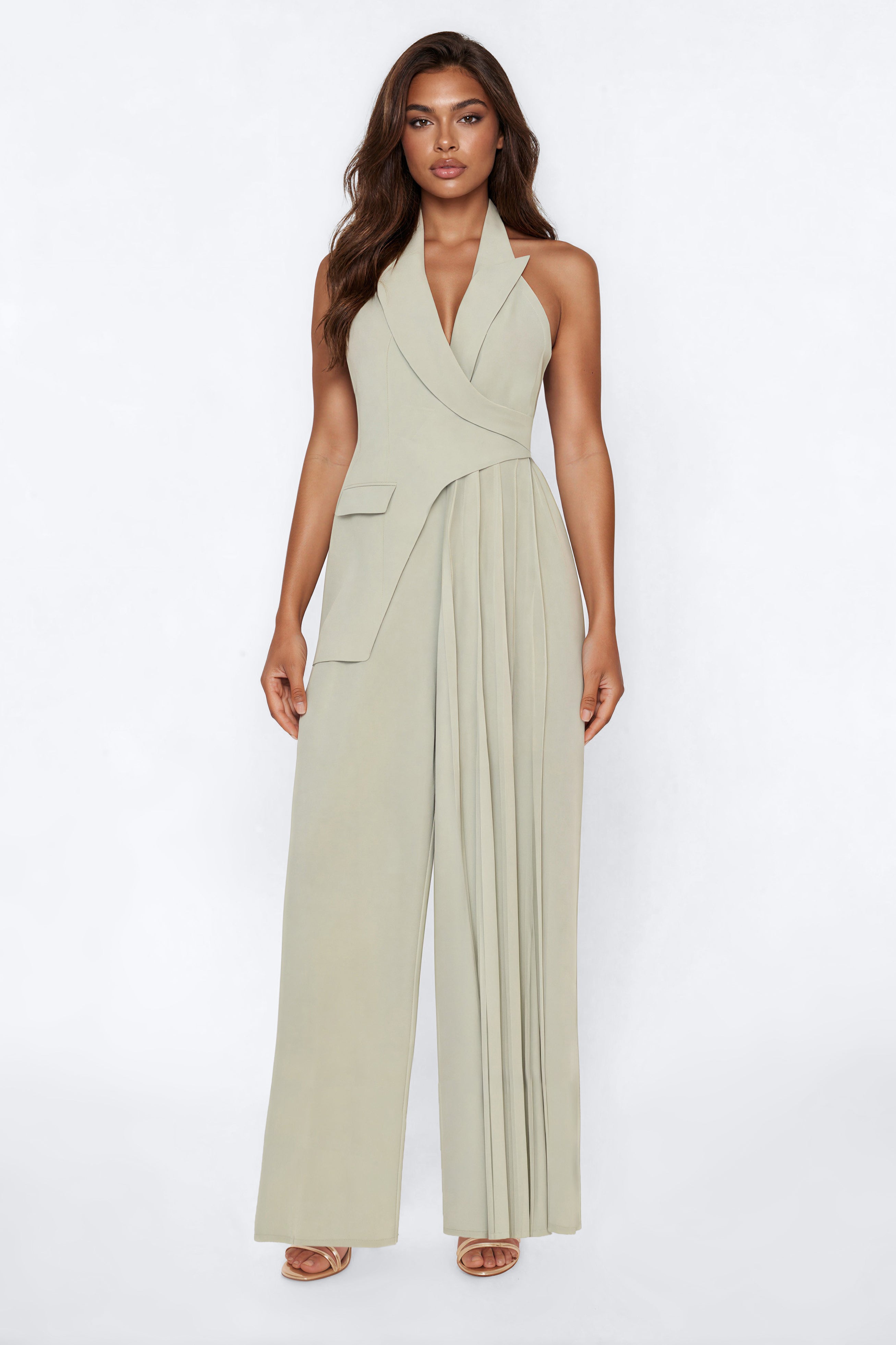 Amara Asymmetrical Draped Jumpsuit - Sage